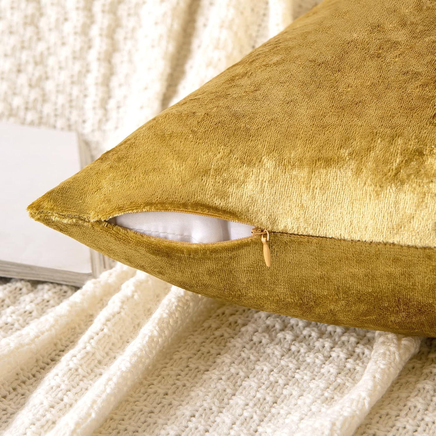 MIULEE Pack of 2 Velvet Soft Solid Decorative Square Throw Pillow Covers Set Fall Cushion Cases for Sofa Bedroom Couch 18 x 18 Inch Golden