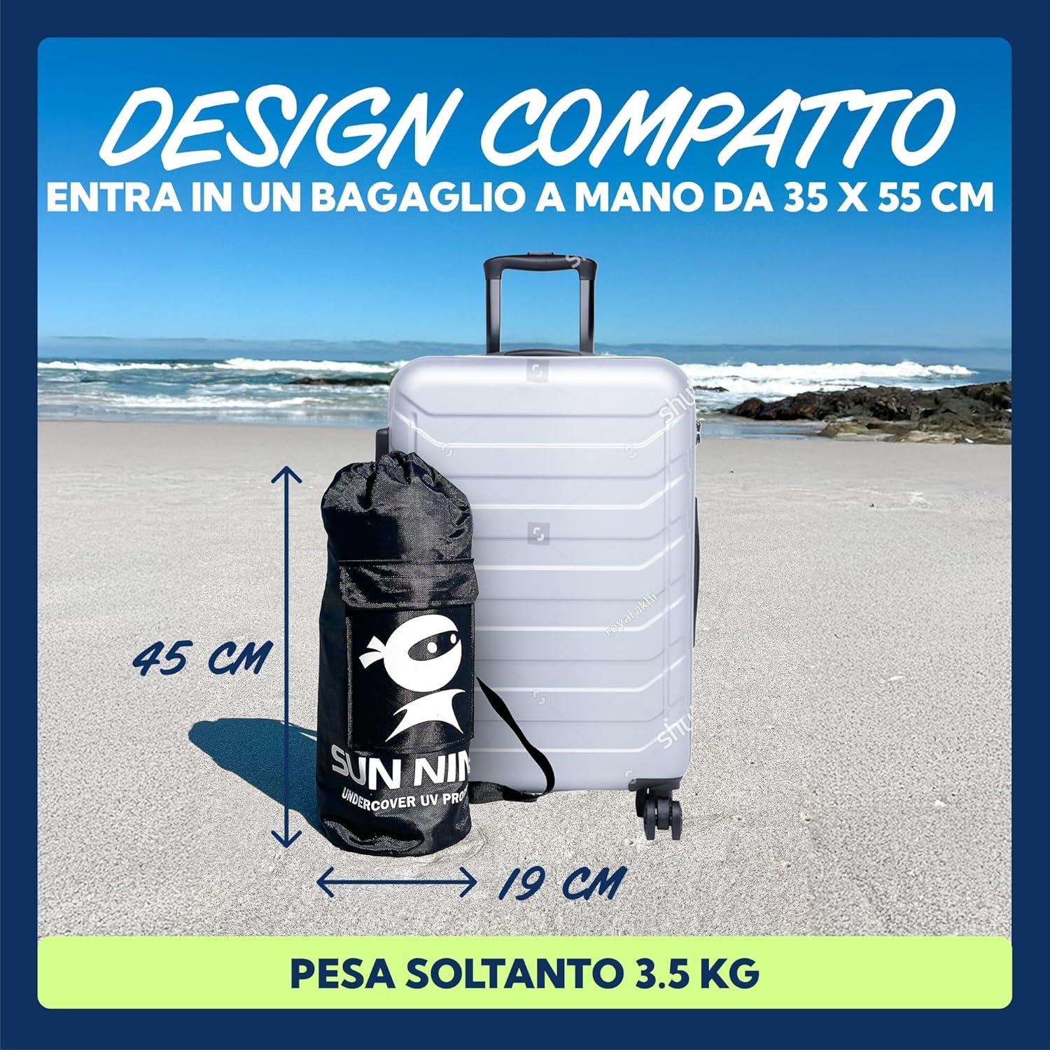 SUN NINJA 7x7.5 FT Pop-Up Beach Tent with Sand Shovel, Pegs & Stability Poles – Navy Blue Sun Shelter for Beach, Camping & Outdoor Use