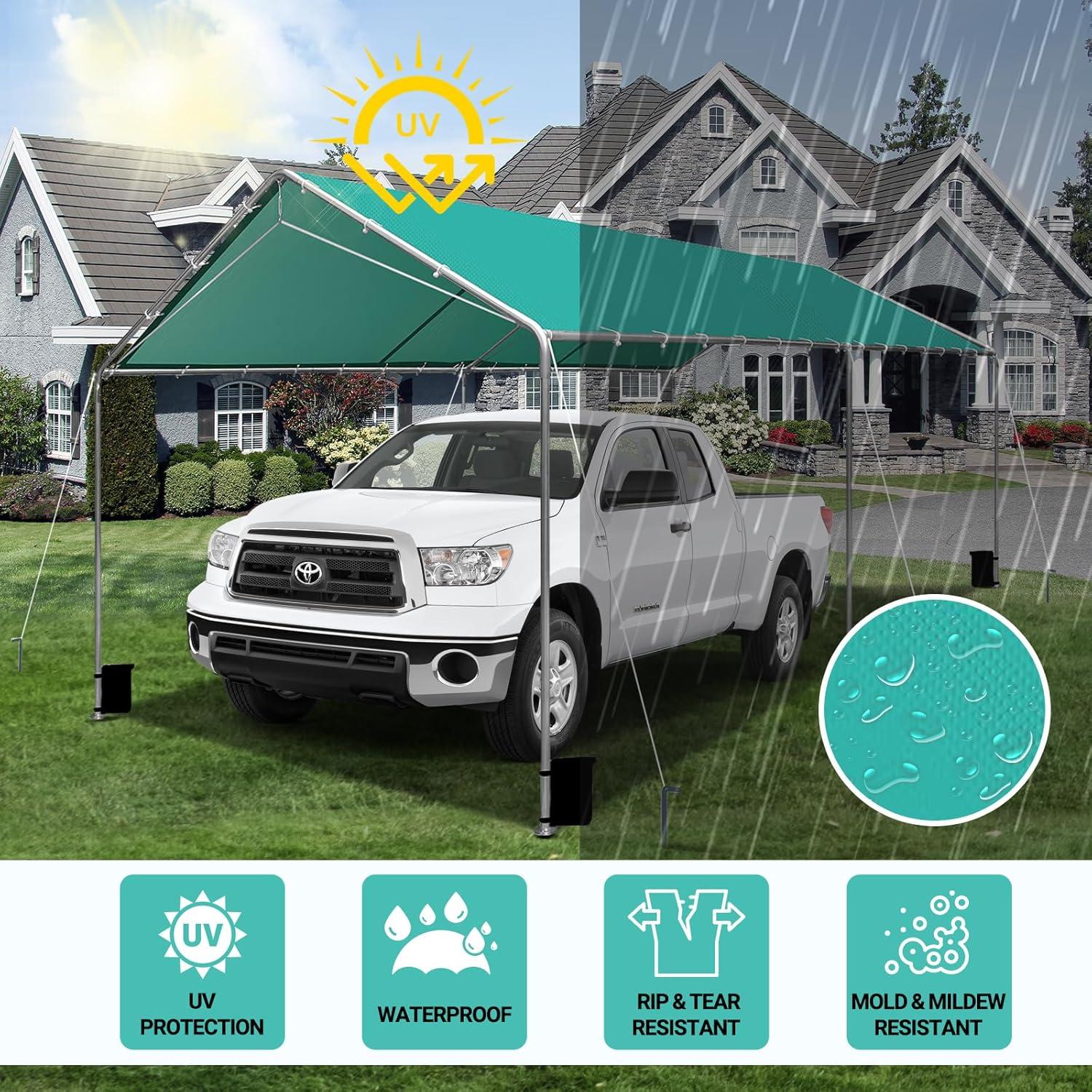 Outdoor Heavy Duty Carport 10 X 20 Ft, Car Canopy Tent with Reinforced Steel Cables (Green)
