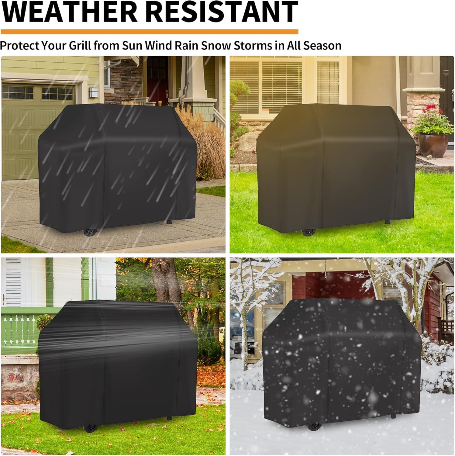 Maraawa Grill Cover, 58 inch BBQ Gas Grill Cover Waterproof Weather Resistant, Dustproof , Fade Resistant, UV Resistant for Char, Black