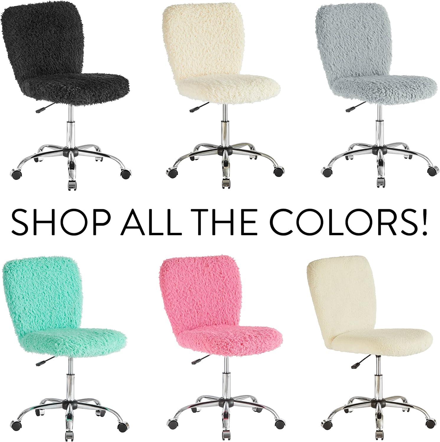 Urban Shop Polyester Faux Fur Armless Swivel Task Office Chair, White, Adjustable Height, Mid Back