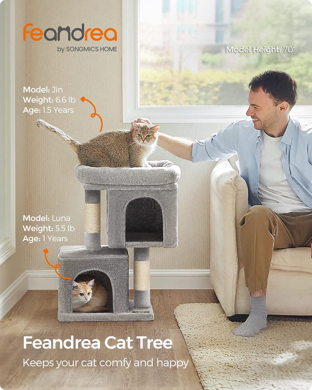 Light Gray 26.4-Inch Cat Tree with Sisal Scratching Posts