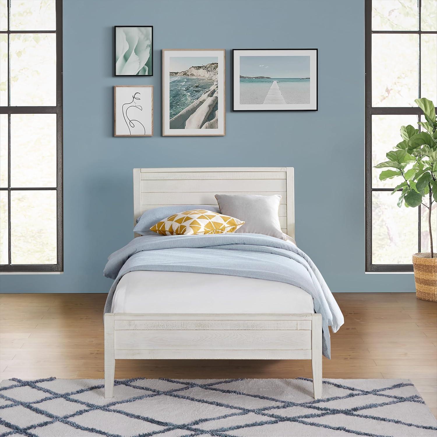 Alaterre Furniture Windsor Panel Wood Twin Bed, Driftwood White