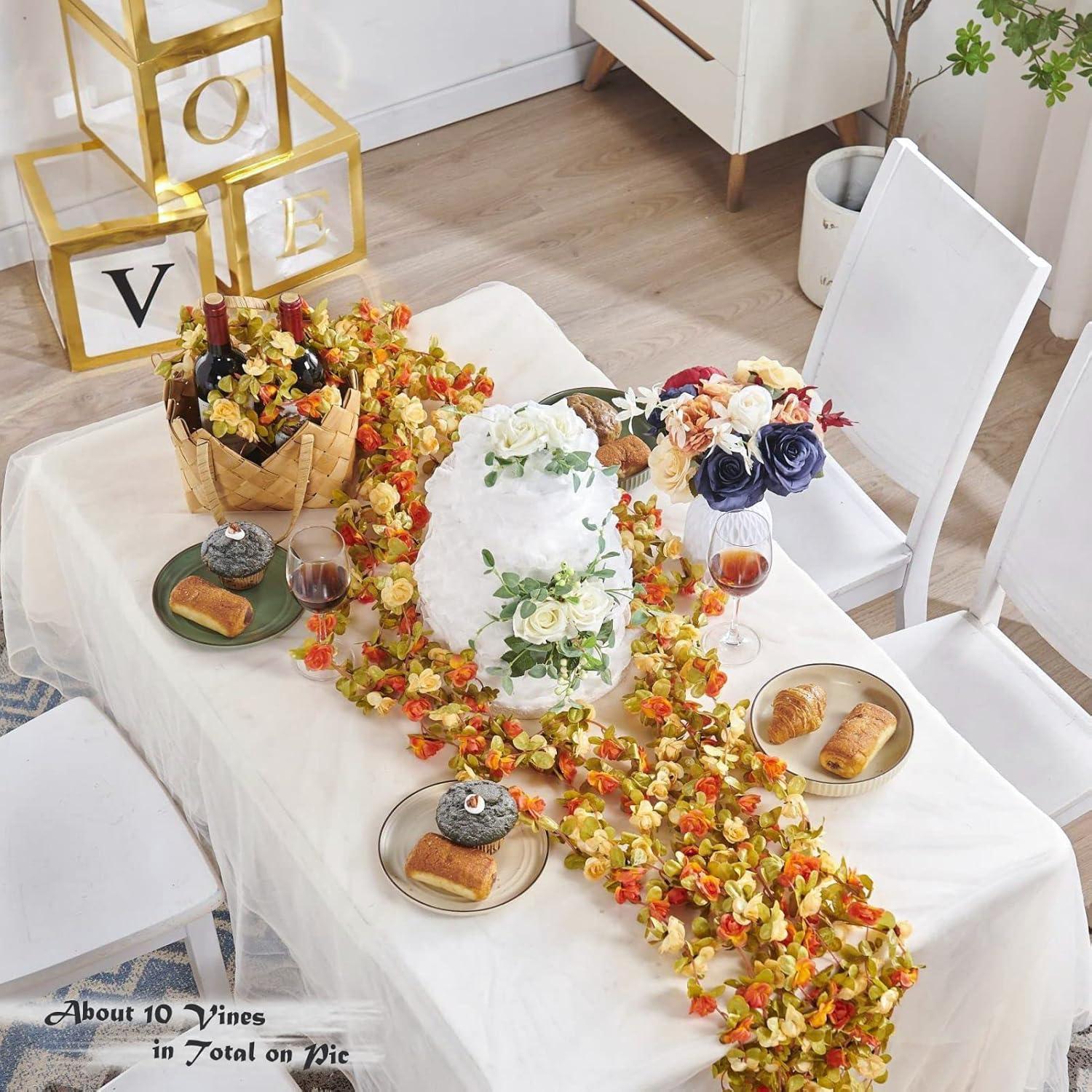 Flower Garland, Artificial Hydrangea Vine Flowers, Hanging Fake Hydrangeas Vine for Room Anniversary Wedding Birthday Christmas Wall Arch Decor, 2 Pcs, Floral Garland, Champagne Flower