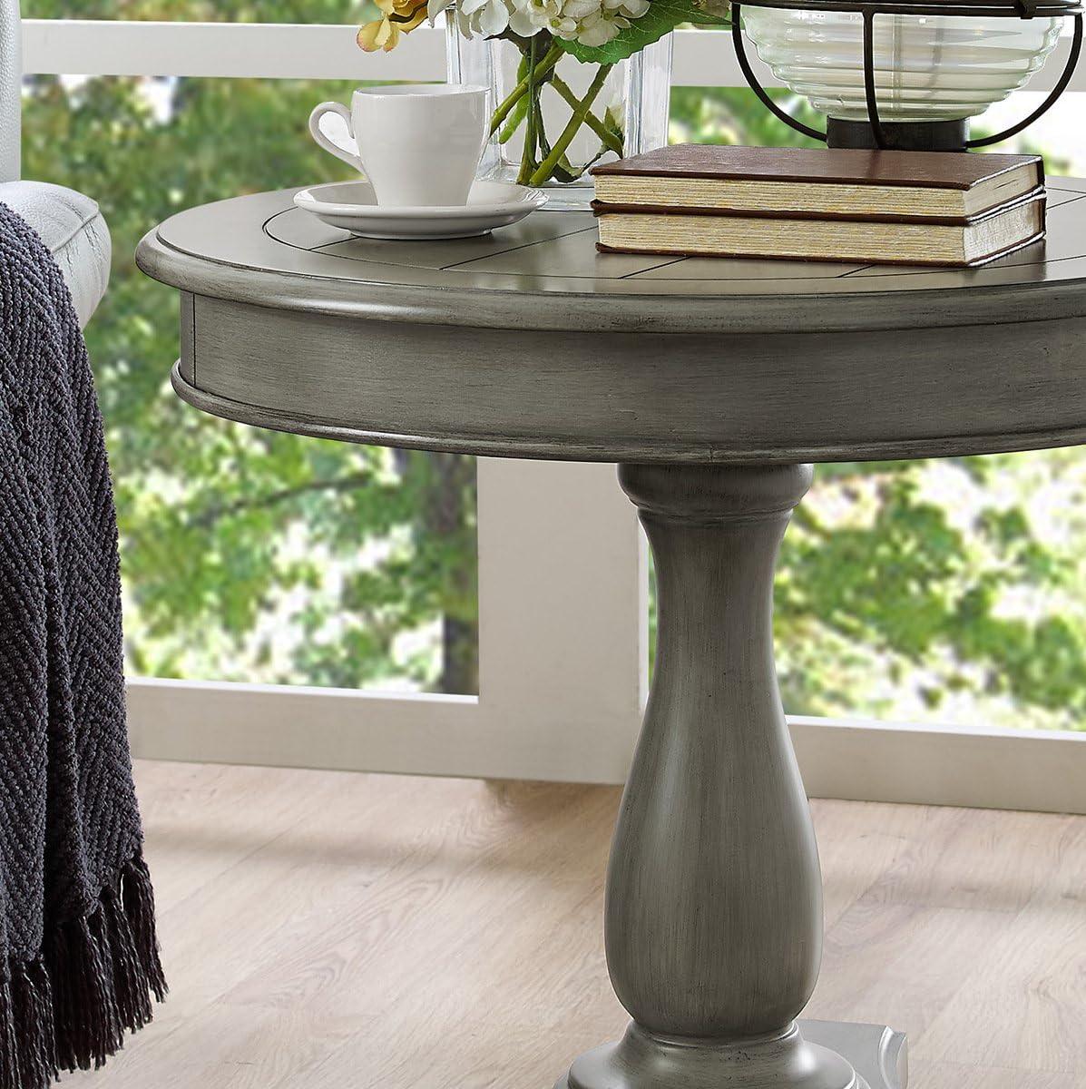 Roundhill Furniture Rene Round Wood Pedestal End Table in Gray