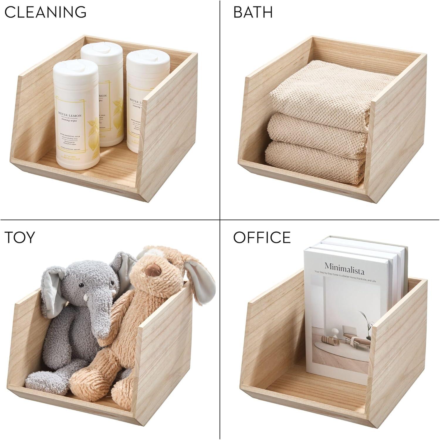 iDesign Renewable Wood Collection in Paulownia Wood Open Front Storage Bin, 11.46" x 8" x 10"