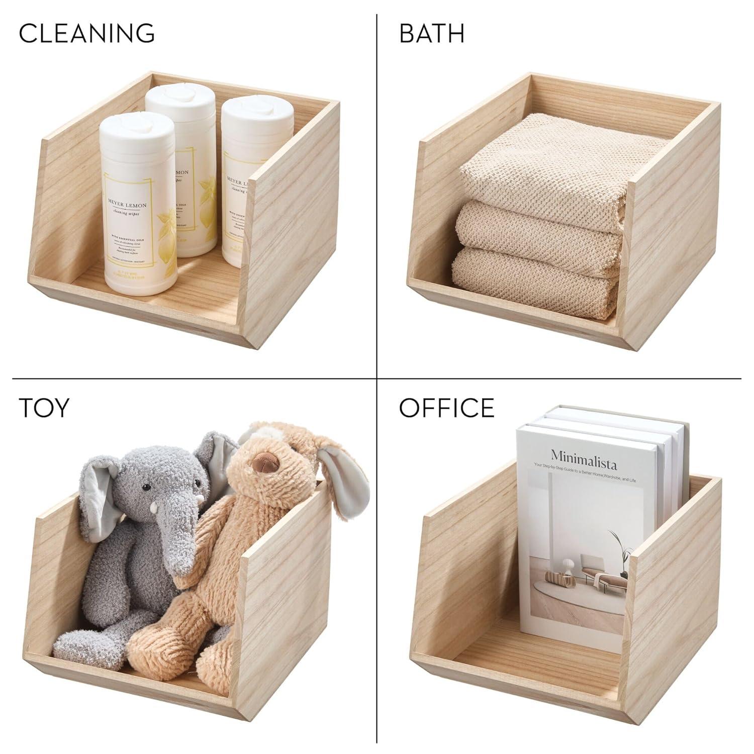 iDesign Renewable Wood Collection in Paulownia Wood Open Front Storage Bin, 11.46" x 8" x 10"