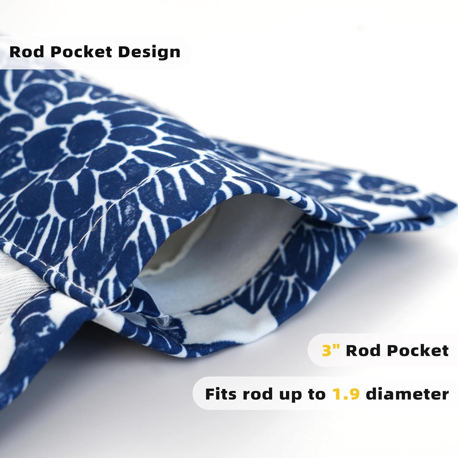 DriftAway Daisy Dahlia Blooming Flower/Floral Lined Thermal Insulated Energy Saving Window Curtain Valance for Living Room/Bedroom/Kitchen, 2 Layers, Rod Pocket, 52"x18"+2’’Header (Navy)