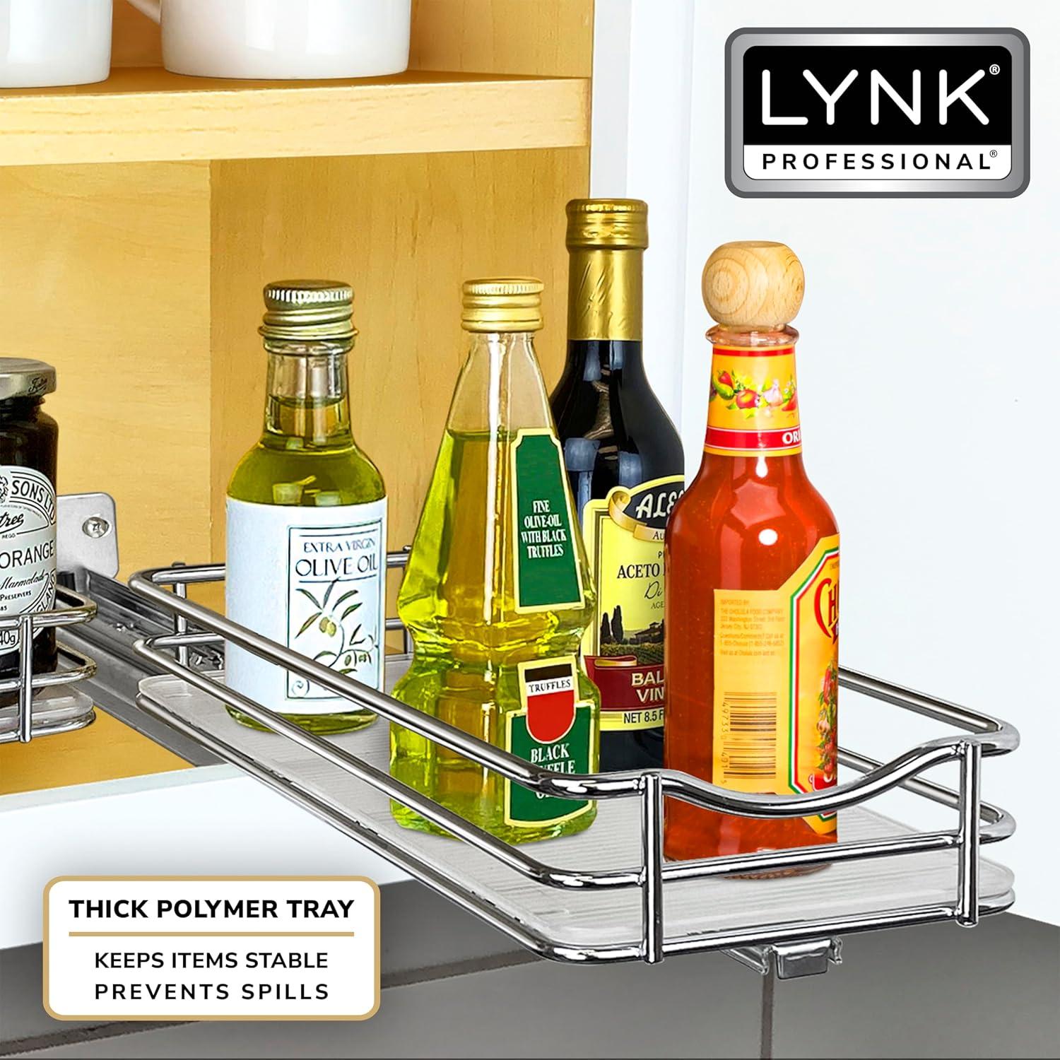 Lynk Professional Slide Out Spice Rack Upper Cabinet Organizer- 4" Wide: Chrome-Plated Kitchen Storage, Pull Out System