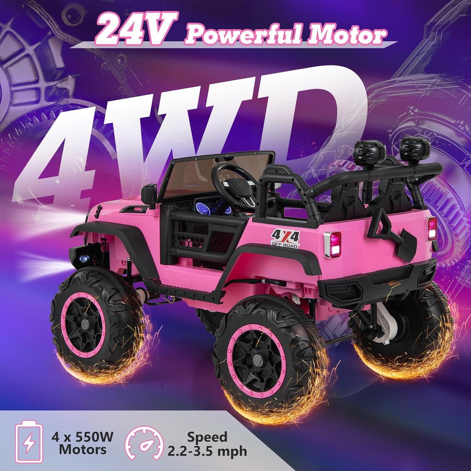 Ancheer 24V Real 2 Seater Ride On Toys Electric SUV Jeep Car With Remote Control,2WD/4WD Switchable, 4X100W Motor, Bluetooth, Music, USB, Lights