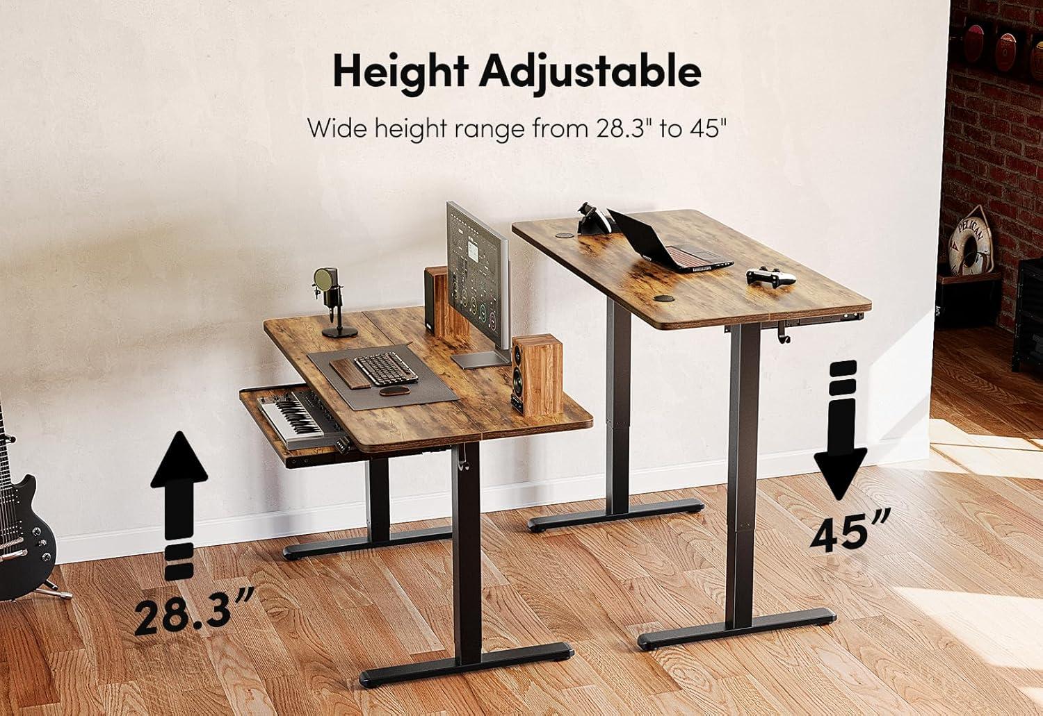 BANTI 55" x 24" Height Adjustable Electric Standing Desk with Keyboard Tray, Sit Stand up Desk with Splice Board, Black Frame/Rustic Brown Top