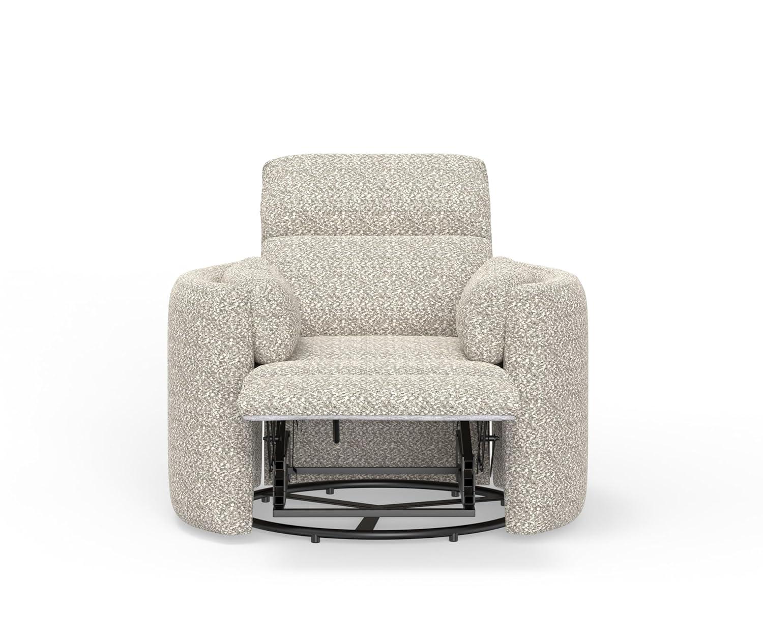 White Contemporary Swivel Recliner with Wood Accents