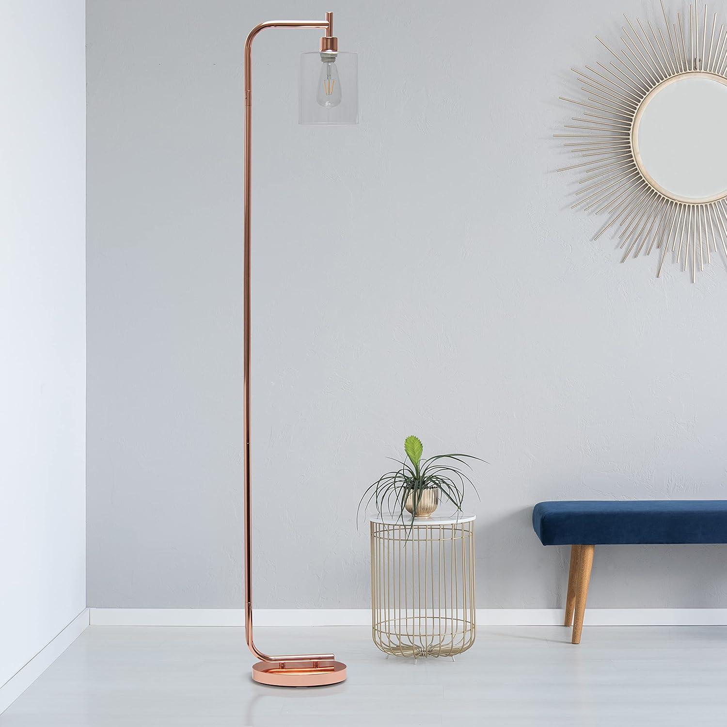 Iron Lantern Floor Lamp with Glass Shade Pink - Simple Designs: ETL Listed, Metal Base, Cylinder Shade