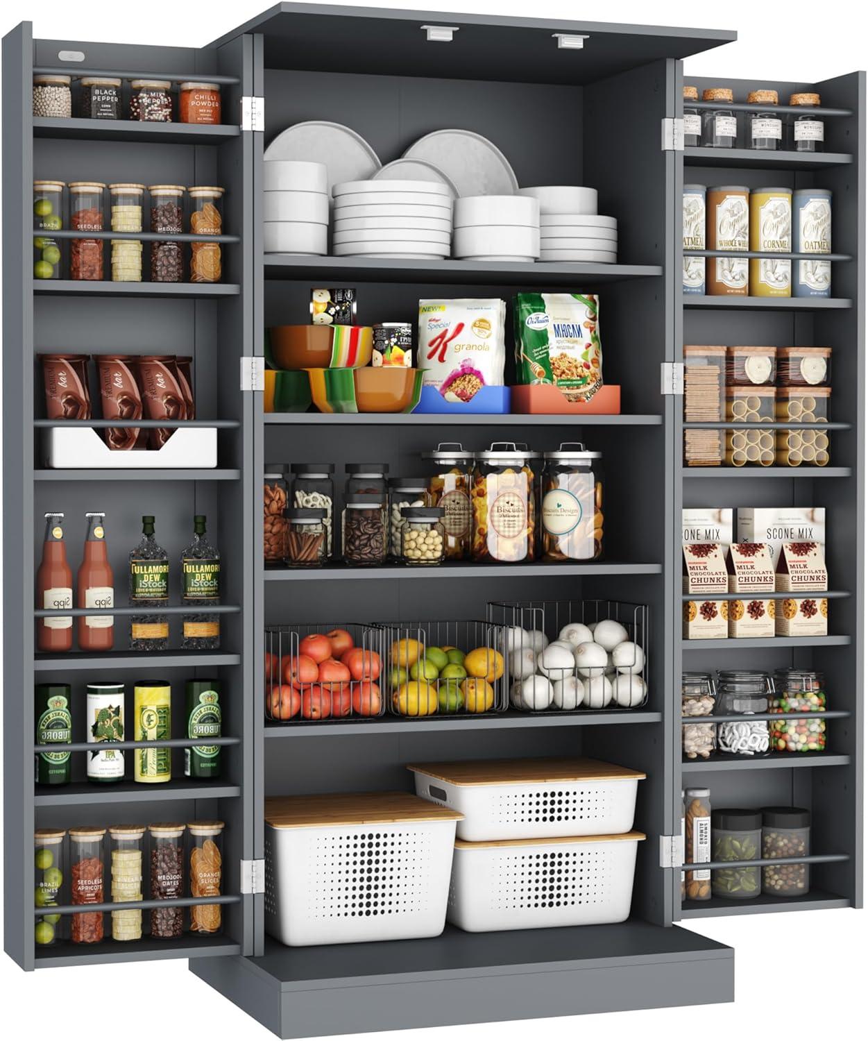 Latitude Run® HOMCOM 41" Modern Kitchen Pantry Freestanding Storage Cabinet With Double Doors Adjustable Shelves For Living Room - White