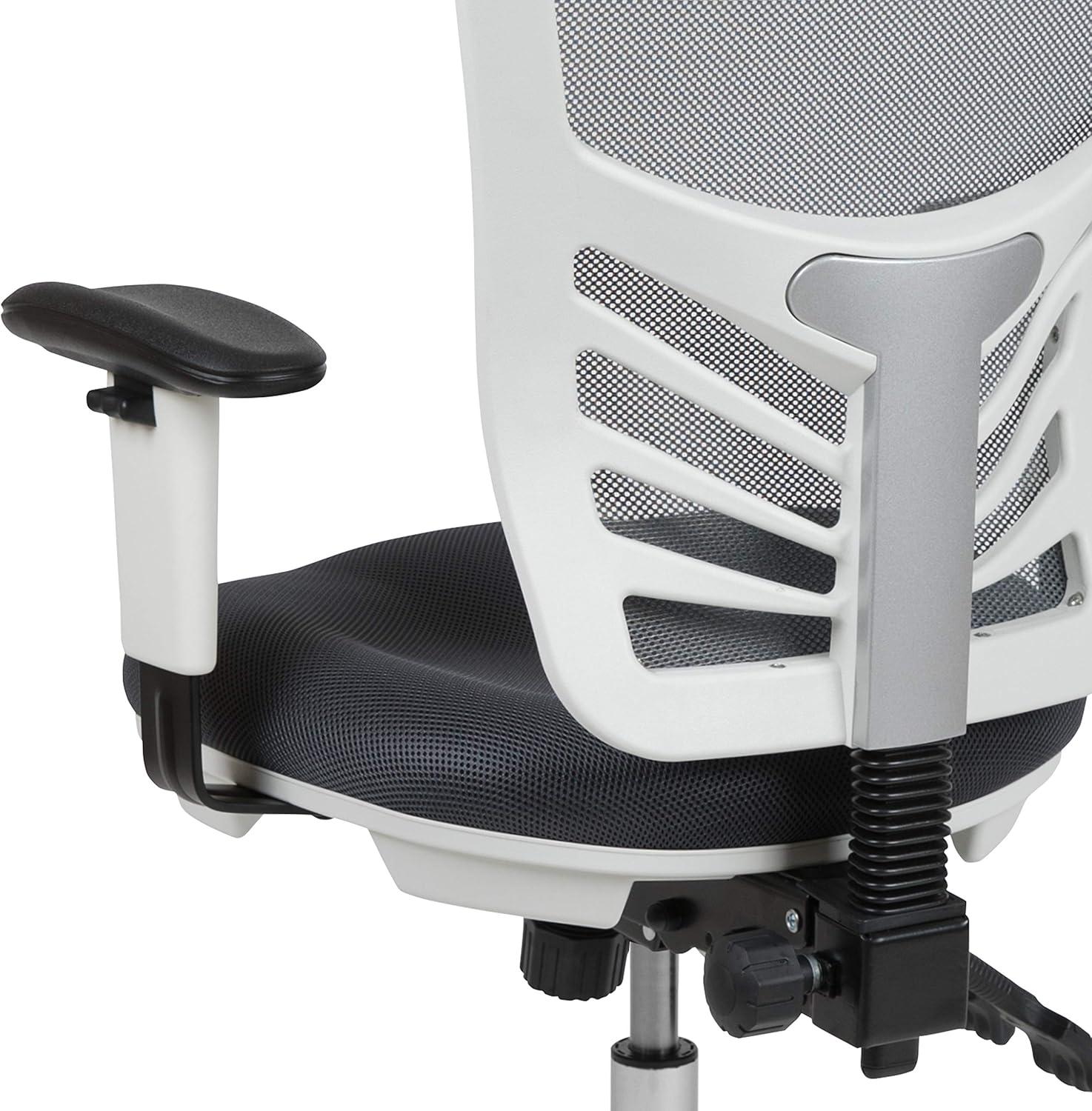 Flash Furniture Mid-Back Dark Gray Mesh Multifunction Executive Swivel Ergonomic Office Chair with Adjustable Arms and White Frame