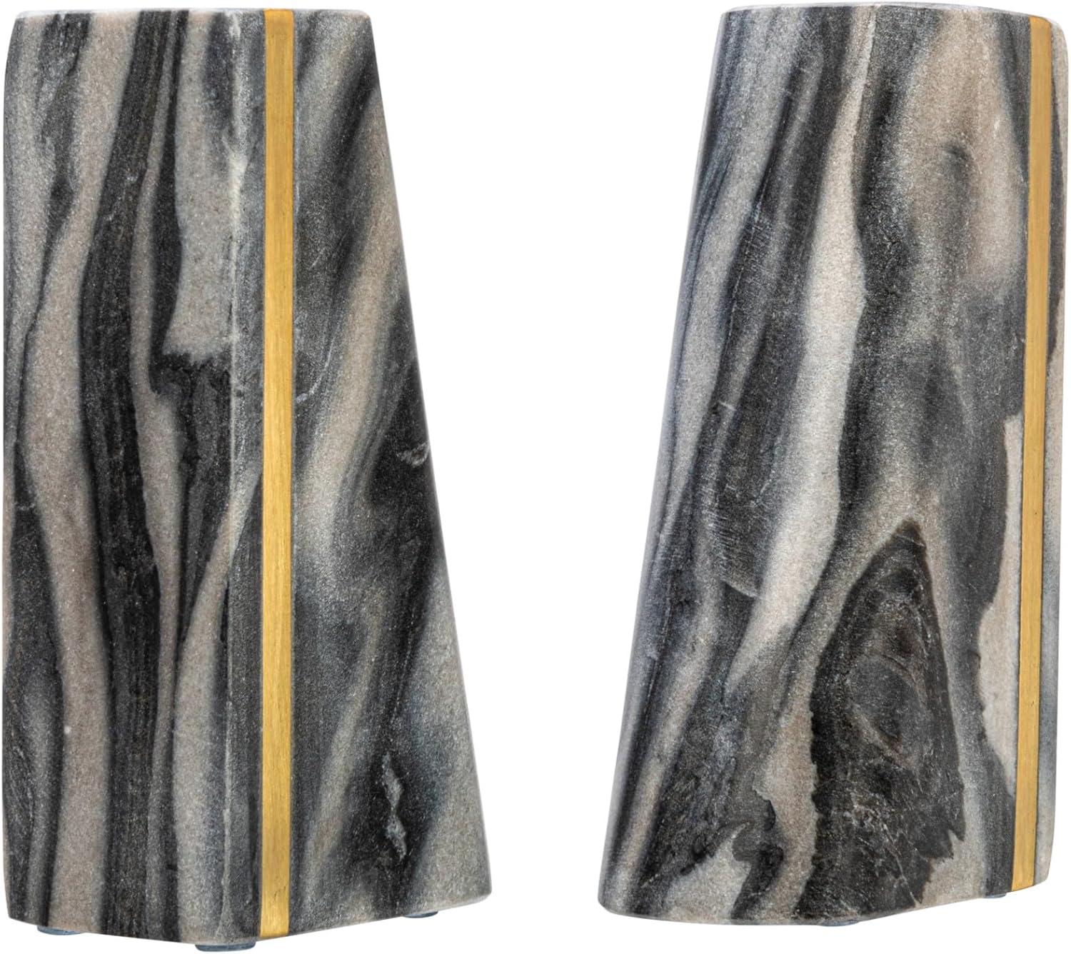 Main + Mesa Modern Marble Bookends with Brass Detail, Set of 2, Grey