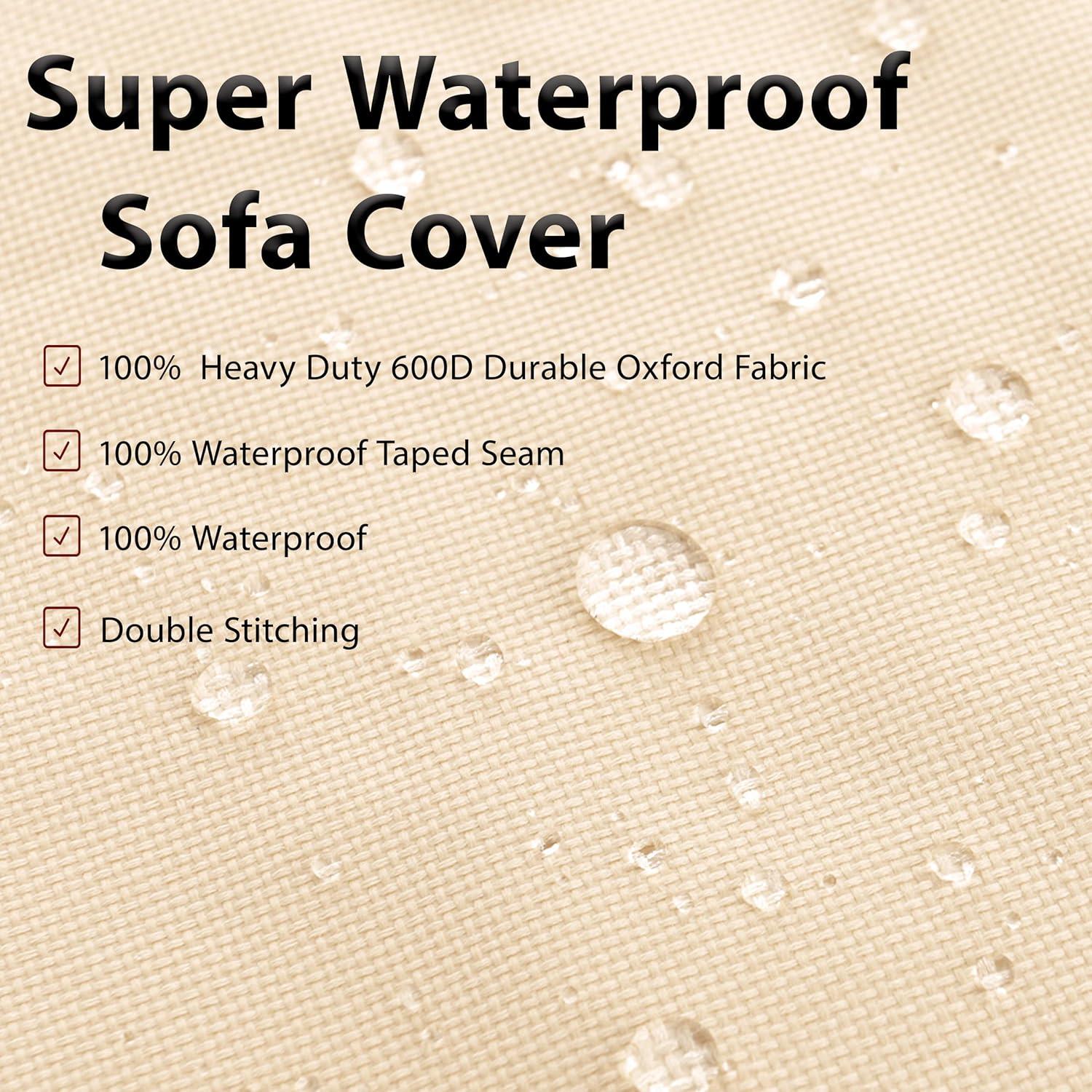 Outdoor Sectional Cover-V-Shaped Garden Patio Furniture Covers Waterproof Rip-Stop Anti-UV 600D Heavy Duty Outdoor Couch Cover with 3 Air Vents Sofa Cover 85''L 33.5''D 31''H,Beige & Reddish Brown