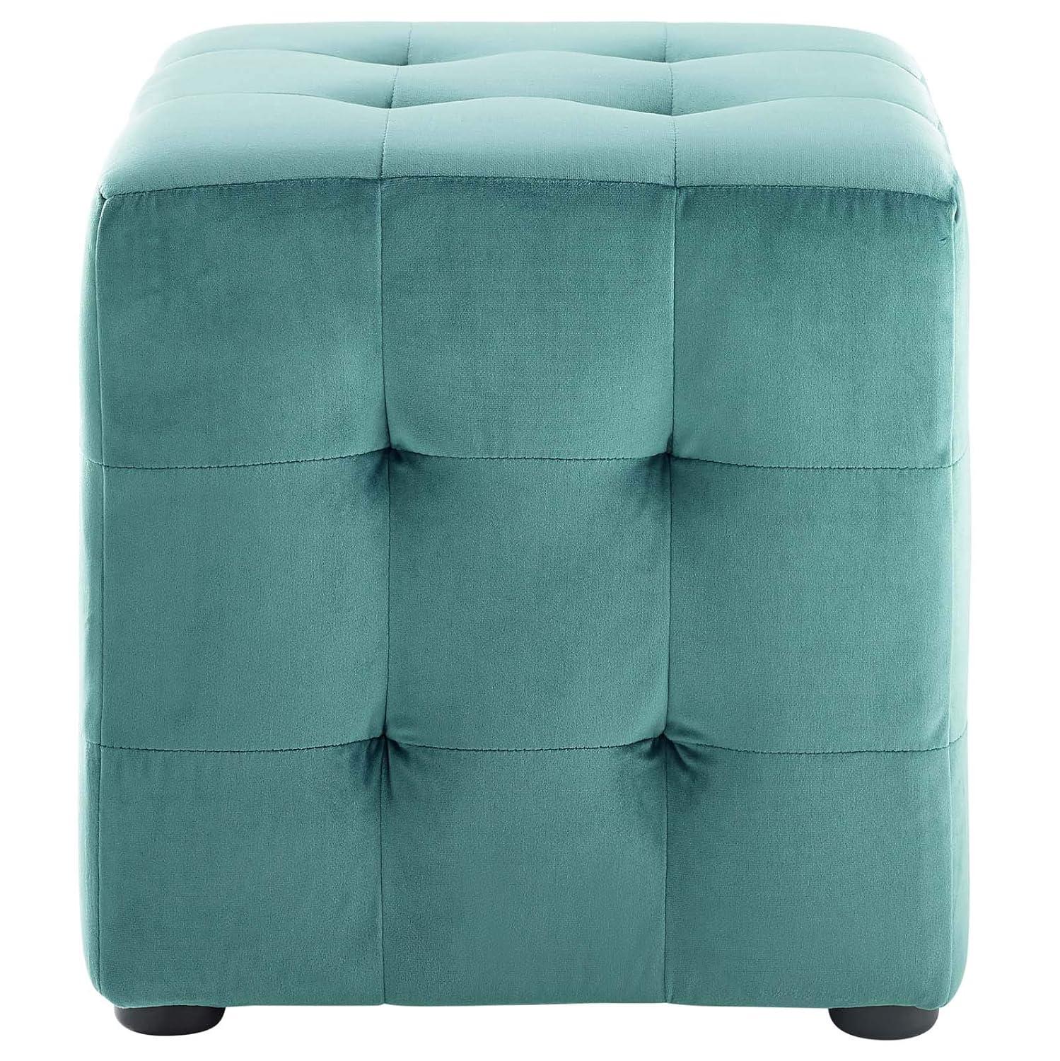 Contour Cube Velvet Ottoman Teal - Modway: Modern Square Footstool, No Assembly, Wood Frame