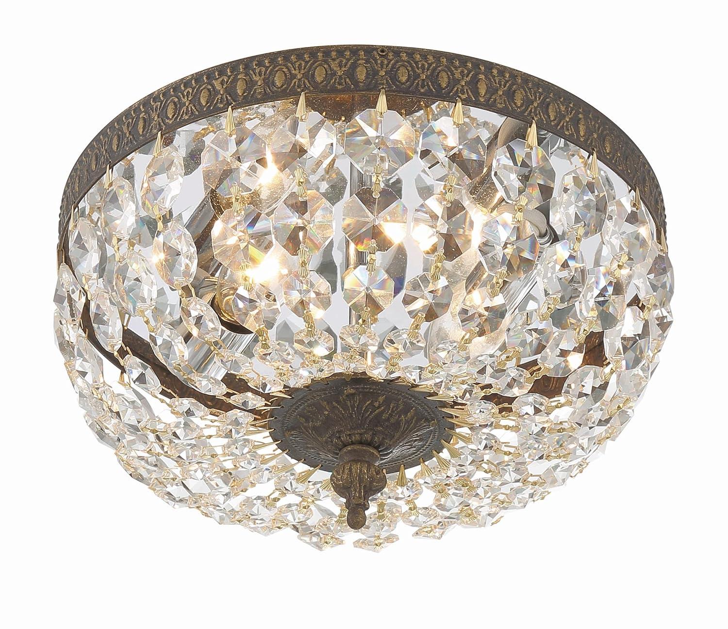 English Bronze Flush Mount with Clear Italian Crystals