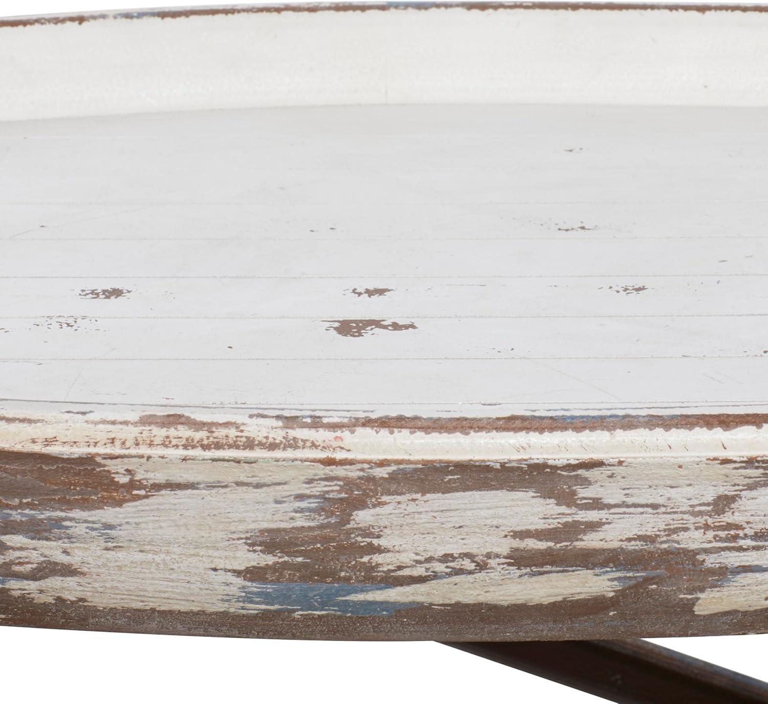 DecMode 49" x 33" White Wood Distressed Tray Top Boat Accent Table with Oar Detailed Legs, 1-Piece