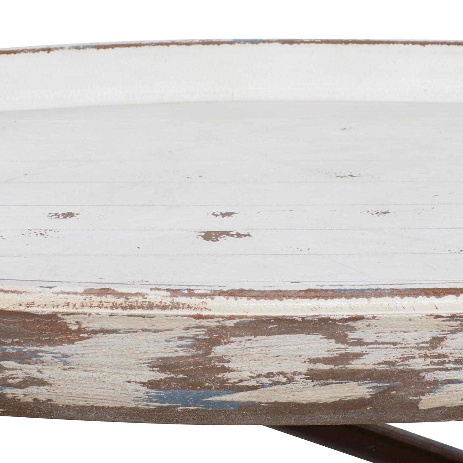 DecMode 49" x 33" White Wood Distressed Tray Top Boat Accent Table with Oar Detailed Legs, 1-Piece