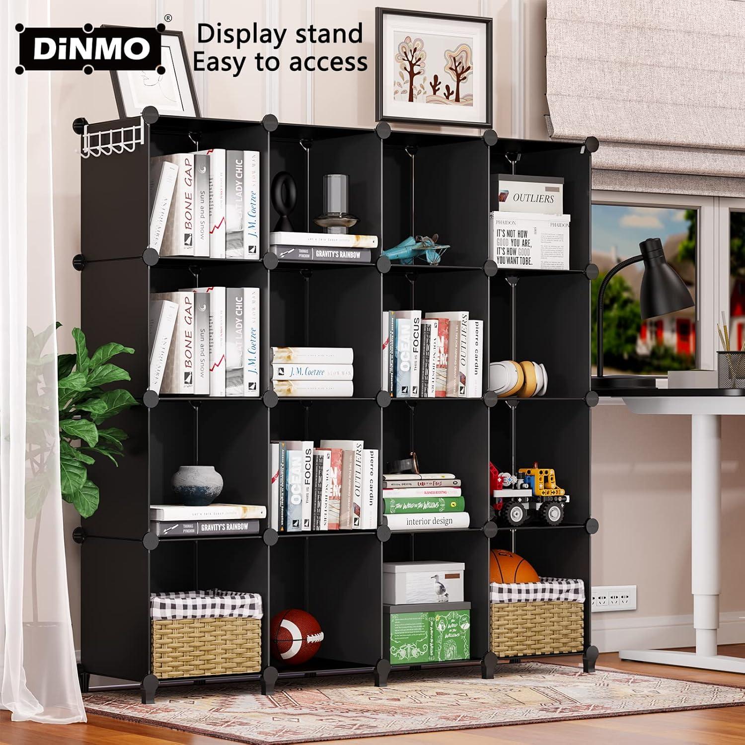 Black 16-Cube Modular Storage Organizer for Kids and Toys