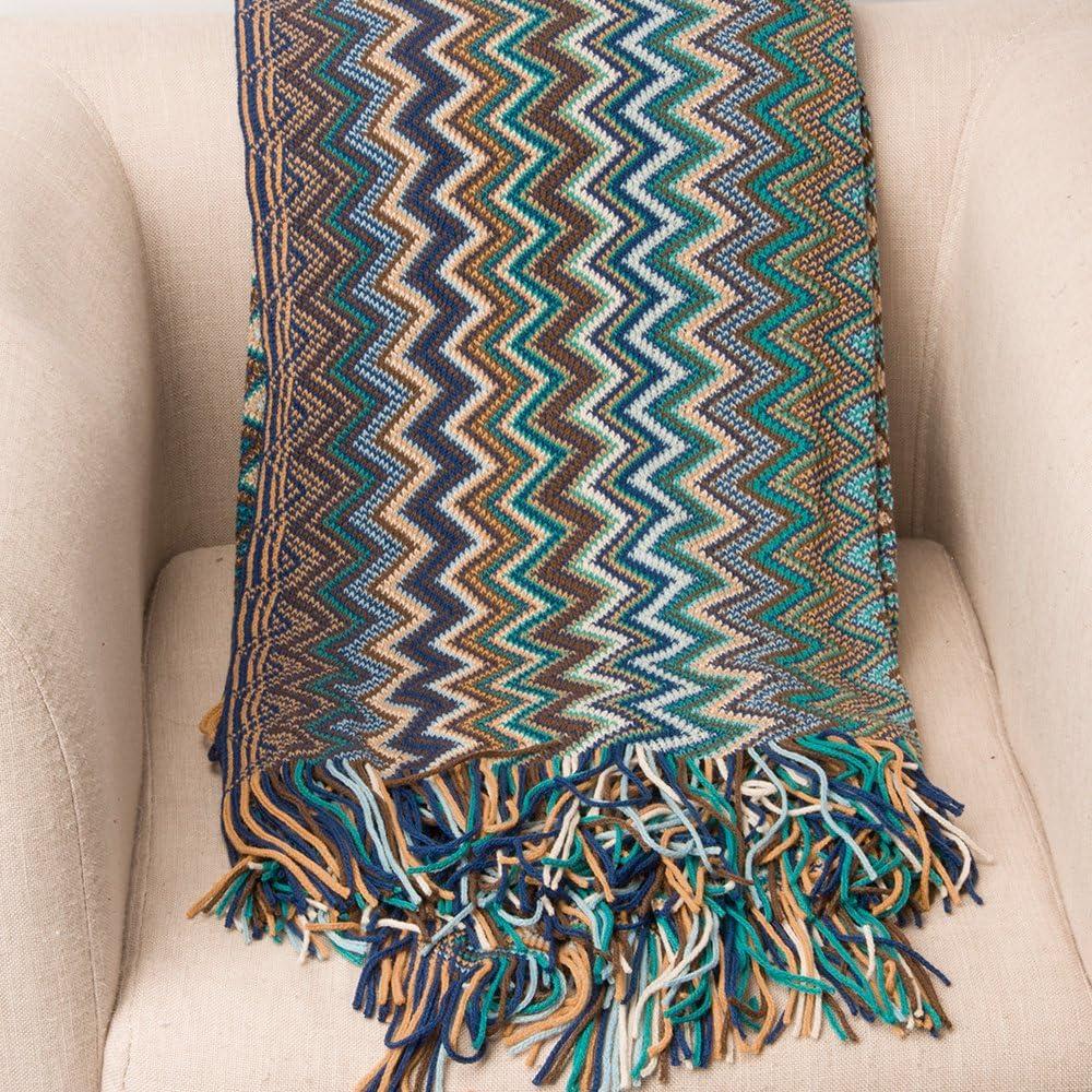 Battilo Boho Throw Blanket,Teal Throw Blankets for Couch Bed Sofa,Soft Cozy Knit Blanket with Tassel,Spring Decor Blanket Throw Outdoor Lightweight Afghan Blanket, 50"x60" (Blue)