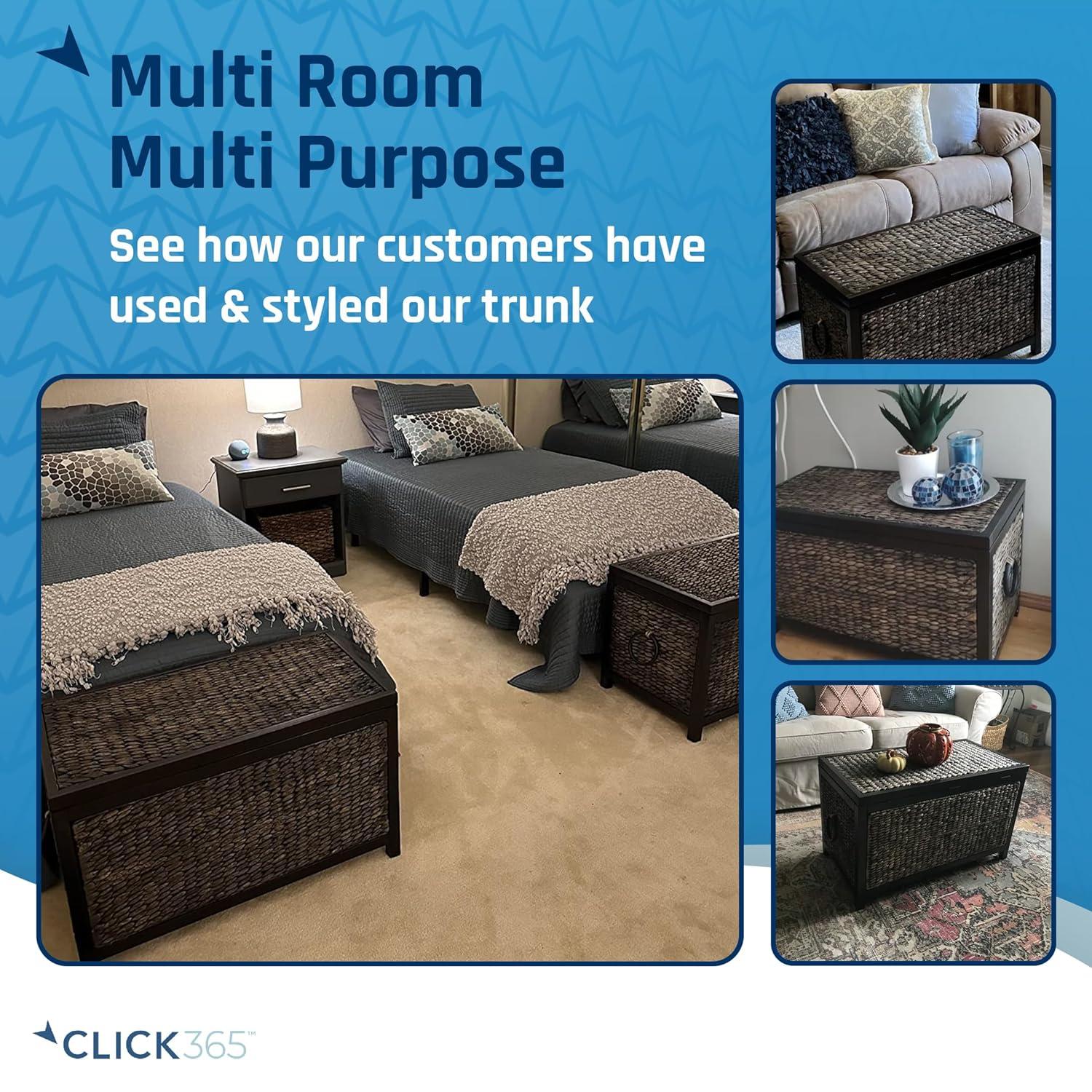 ClickDecor Wilson Storage Trunk Rustic Wicker Black: Farmhouse Style, No Assembly, Anti-Tip Hardware, 18x30x16"