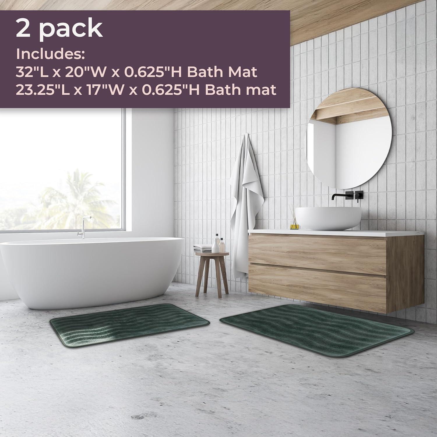 Lavish Home 67-10-G 2 Piece Memory Foam Bath Mat Set, Green