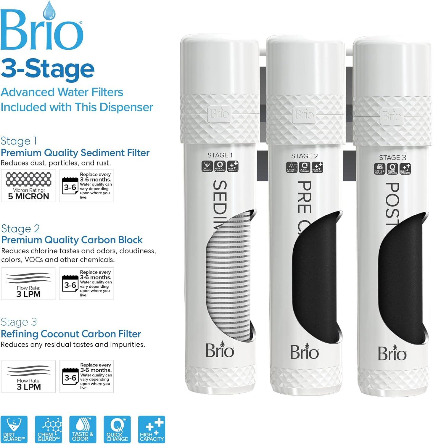 Brio 3-Stage Filtration Water Countertop Dispenser Tri-Temp Digital, Connects to your water line, Height 19.3"