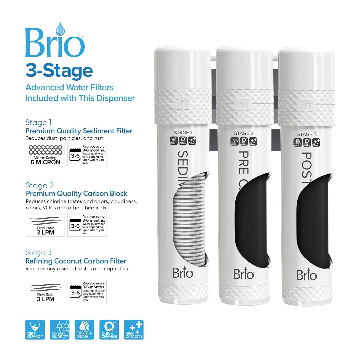 Brio 3-Stage Filtration Water Countertop Dispenser Tri-Temp Digital, Connects to your water line, Height 19.3"