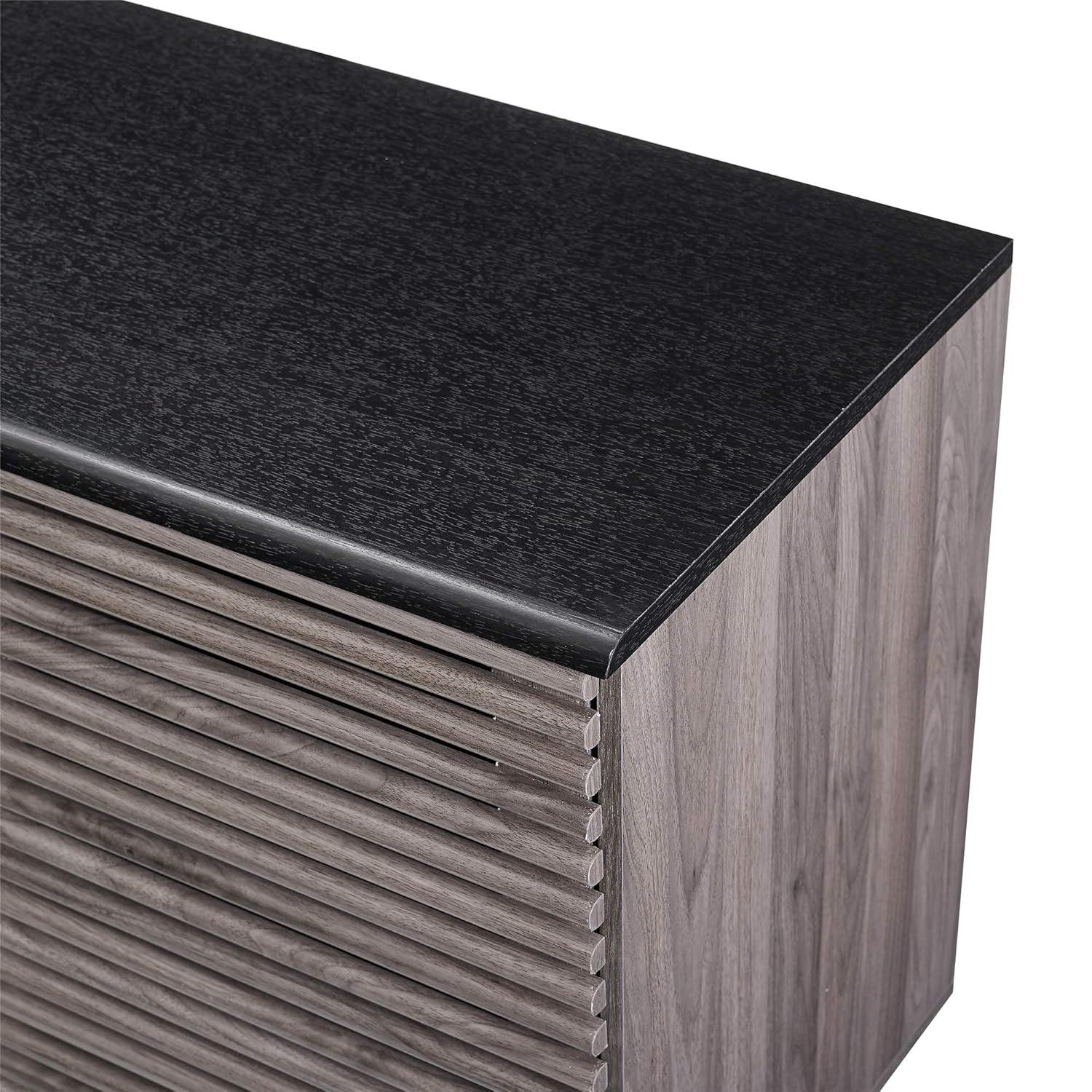 Walker Edison Modern Sliding Slat Door Sideboard, Ebony and Slate Grey
