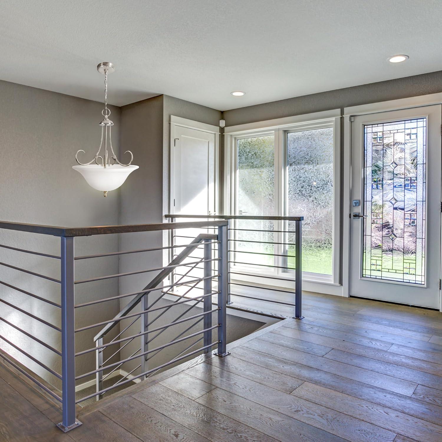 Design House Willowdale Pendant Light Fixture - Traditional Alabaster Glass Bowl Shade for Kitchens, Foyers, Dining Rooms - Adjustable Height Pendant Light Fixture - Satin Nickel, 589747