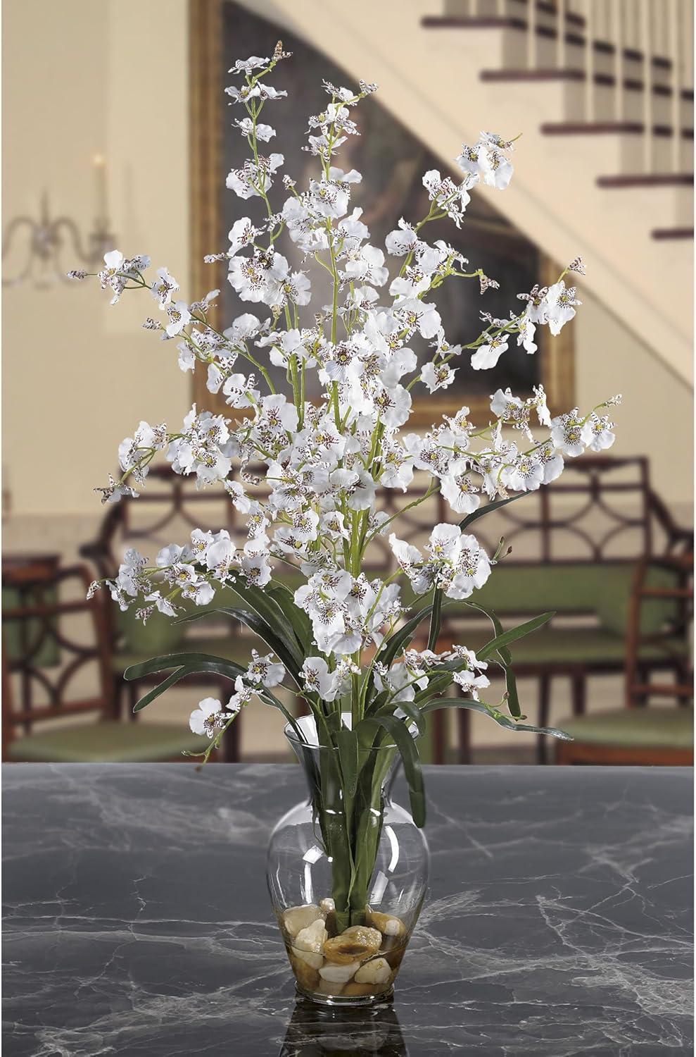 Nearly Natural Dancing Lady Liquid Illusion Silk Flower Arrangement, White