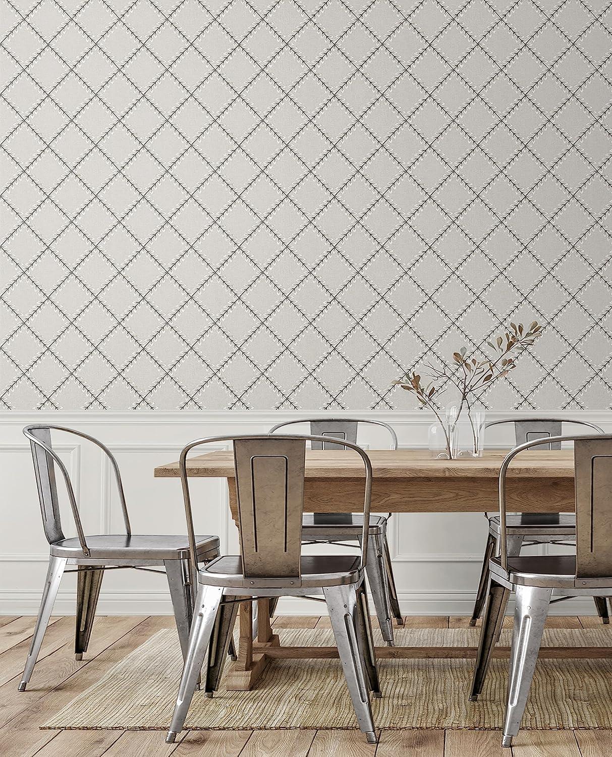 Surface Style - Peel and Stick Wallpaper, Botanical Wallpaper for Bedroom, Powder Room, Kitchen, Self Adhesive, Vinyl, 30.75 Sq Ft Coverage (Clover Lane Collection, Smoke)