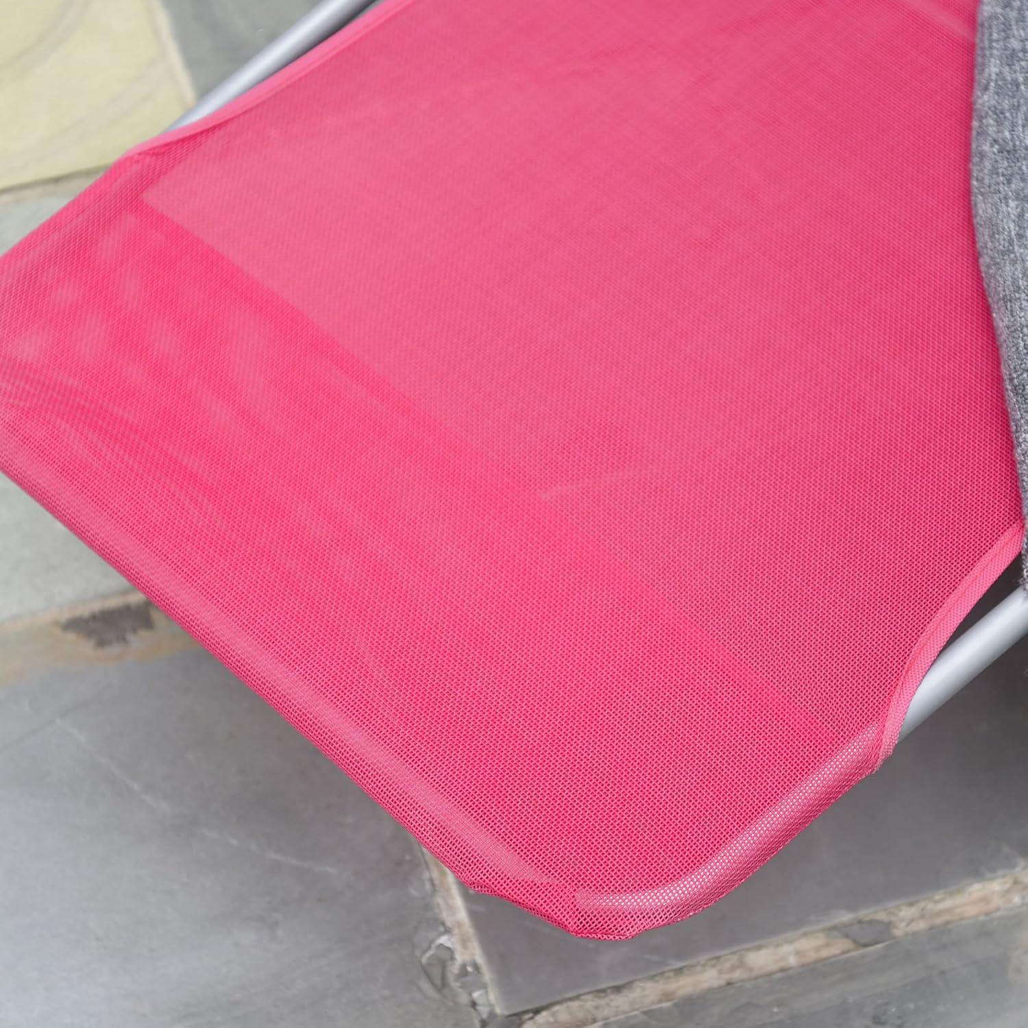 Outsunny Foldable Outdoor Chaise Lounge Chair, 5-Level Reclining Camping Tanning Chair with Breathable Mesh Fabric and Headrest, Pink