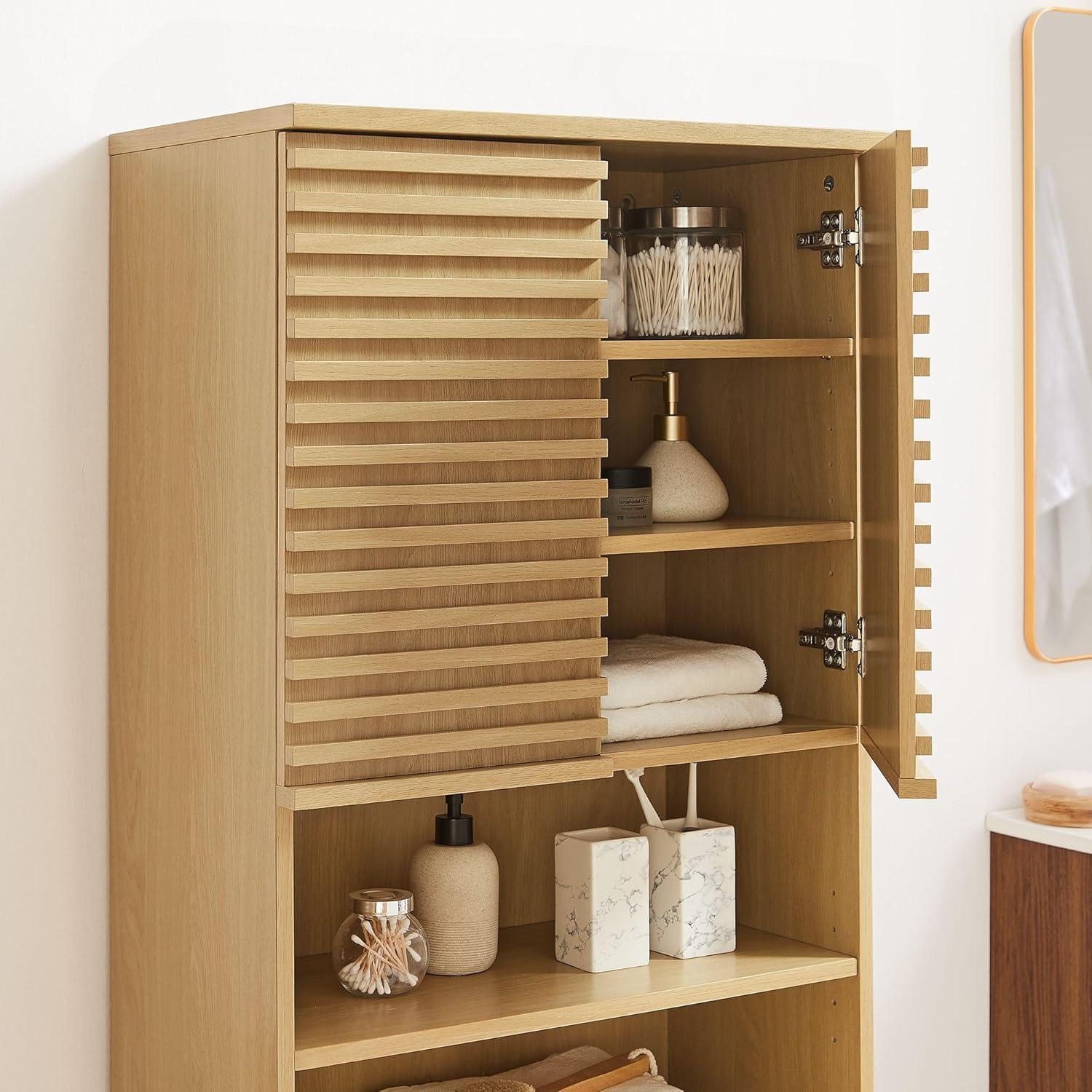 Render Tall Bathroom Storage Cabinet in Oak