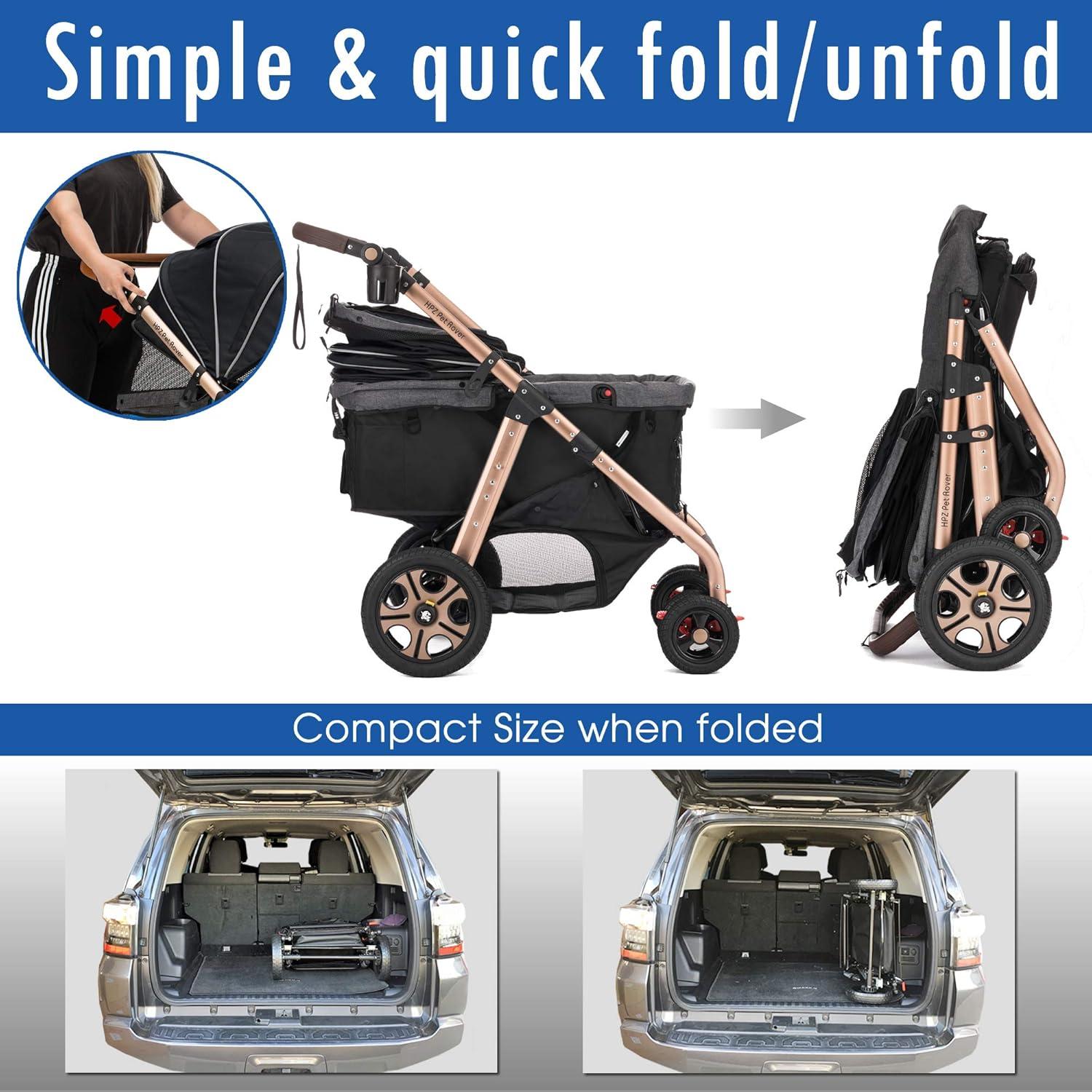 Titan-HD Black Aluminum Pet Stroller with Rubber Wheels