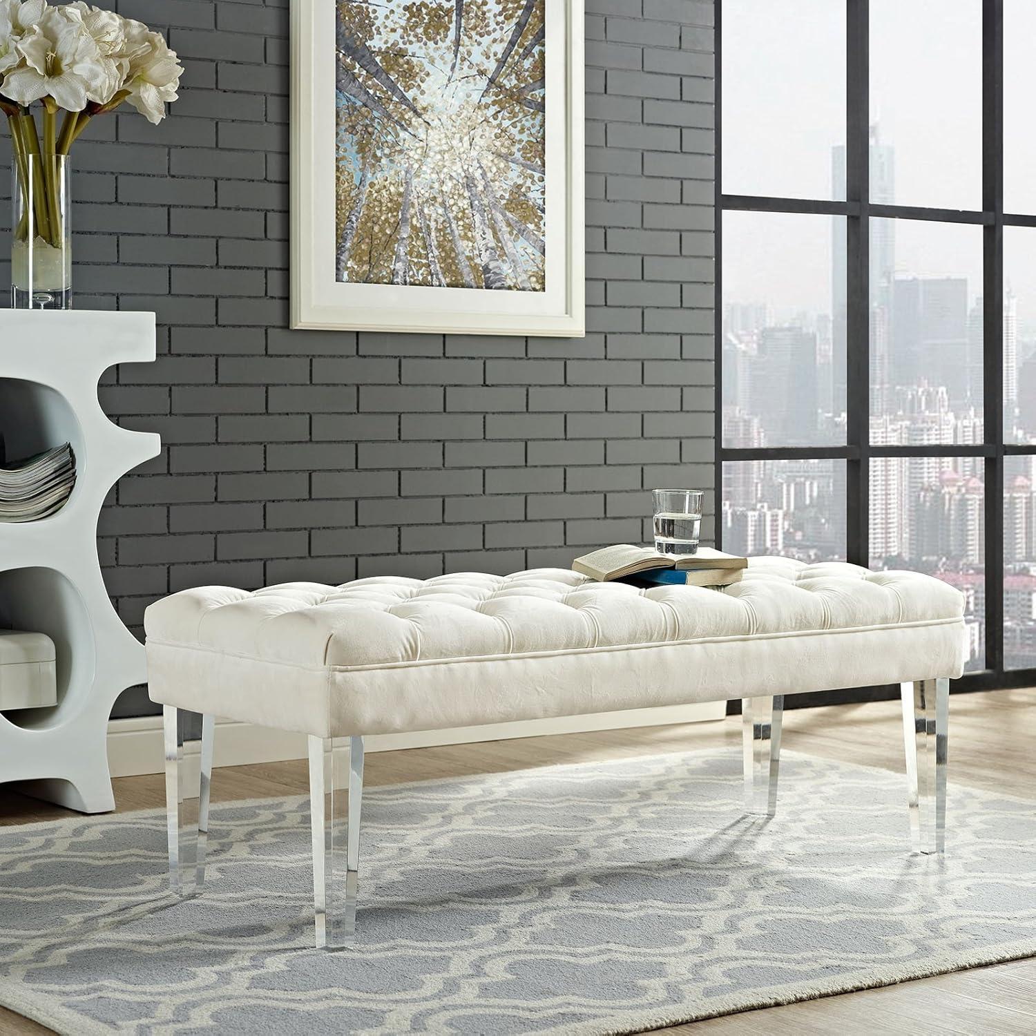 Modway Valet Modern Style Performance Velvet and Acrylic Bench in Ivory
