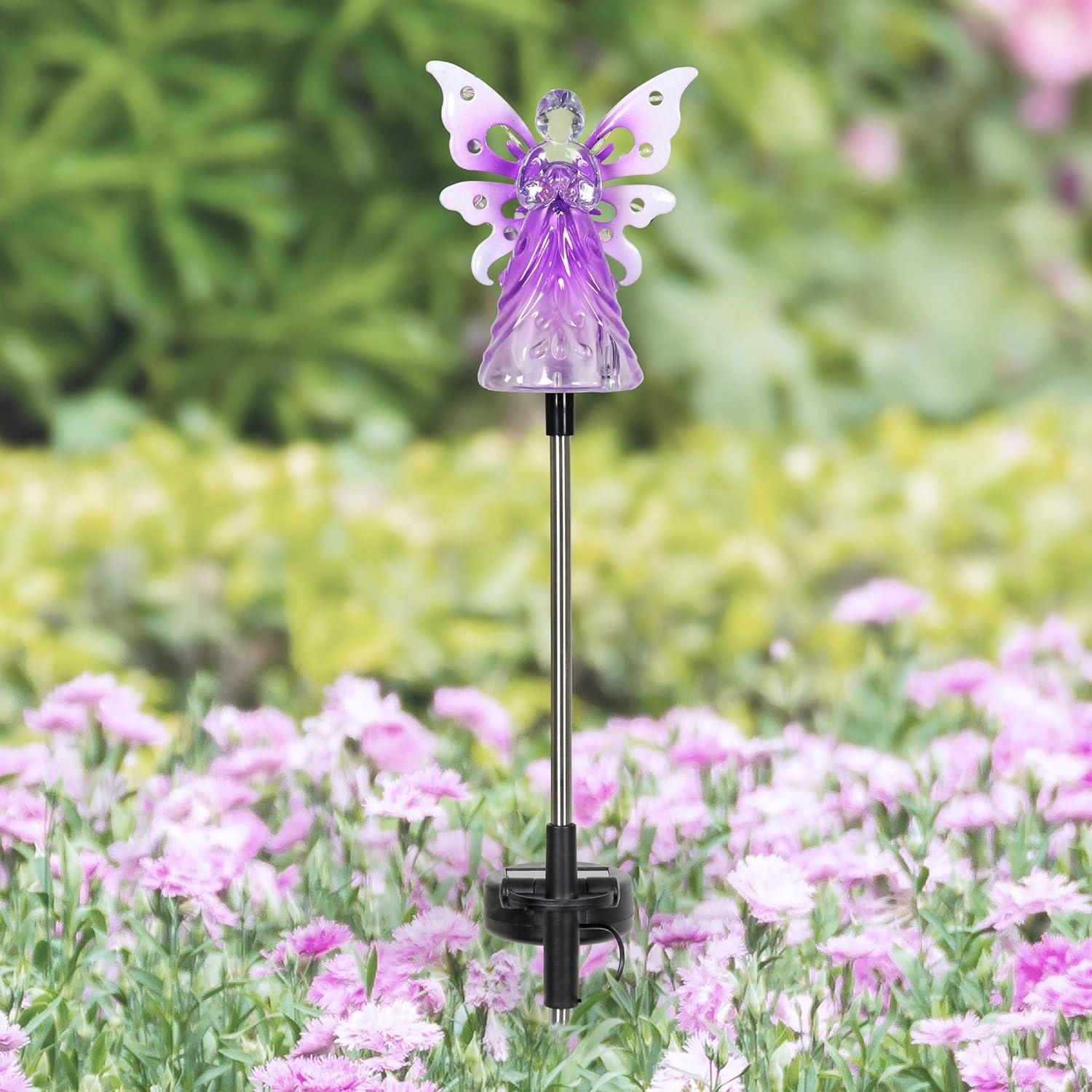 Exhart Solar Acrylic Angel with Wings and LED Lights Metal Garden Stake