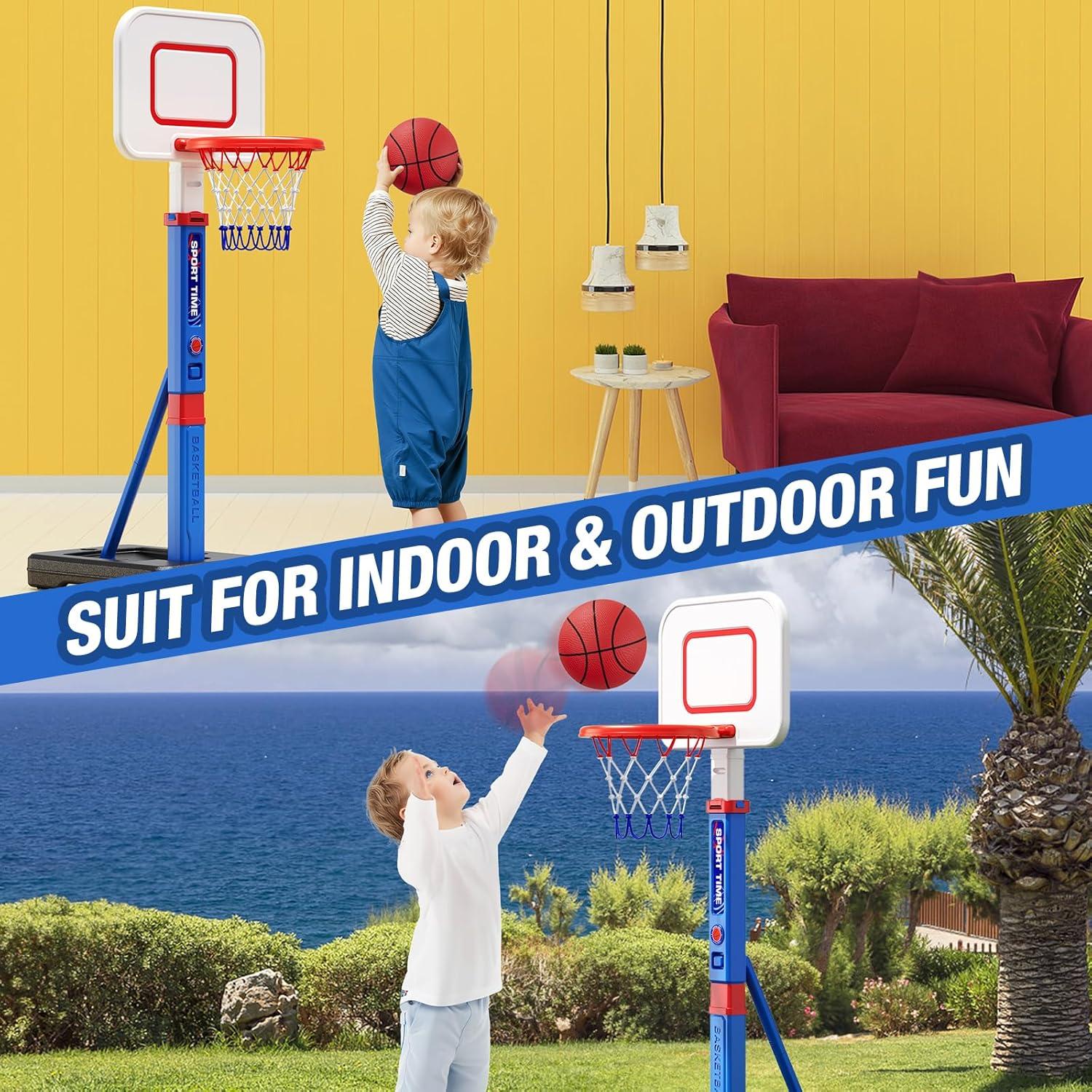 Toddler Basketball Hoop, 55" Height Adjustable Basketball Hoop for Kids 3-5, Kids Basketball Goal, Indoor Outdoor Sport Toys Christmas Birthday Gifts for Baby Boys Girls