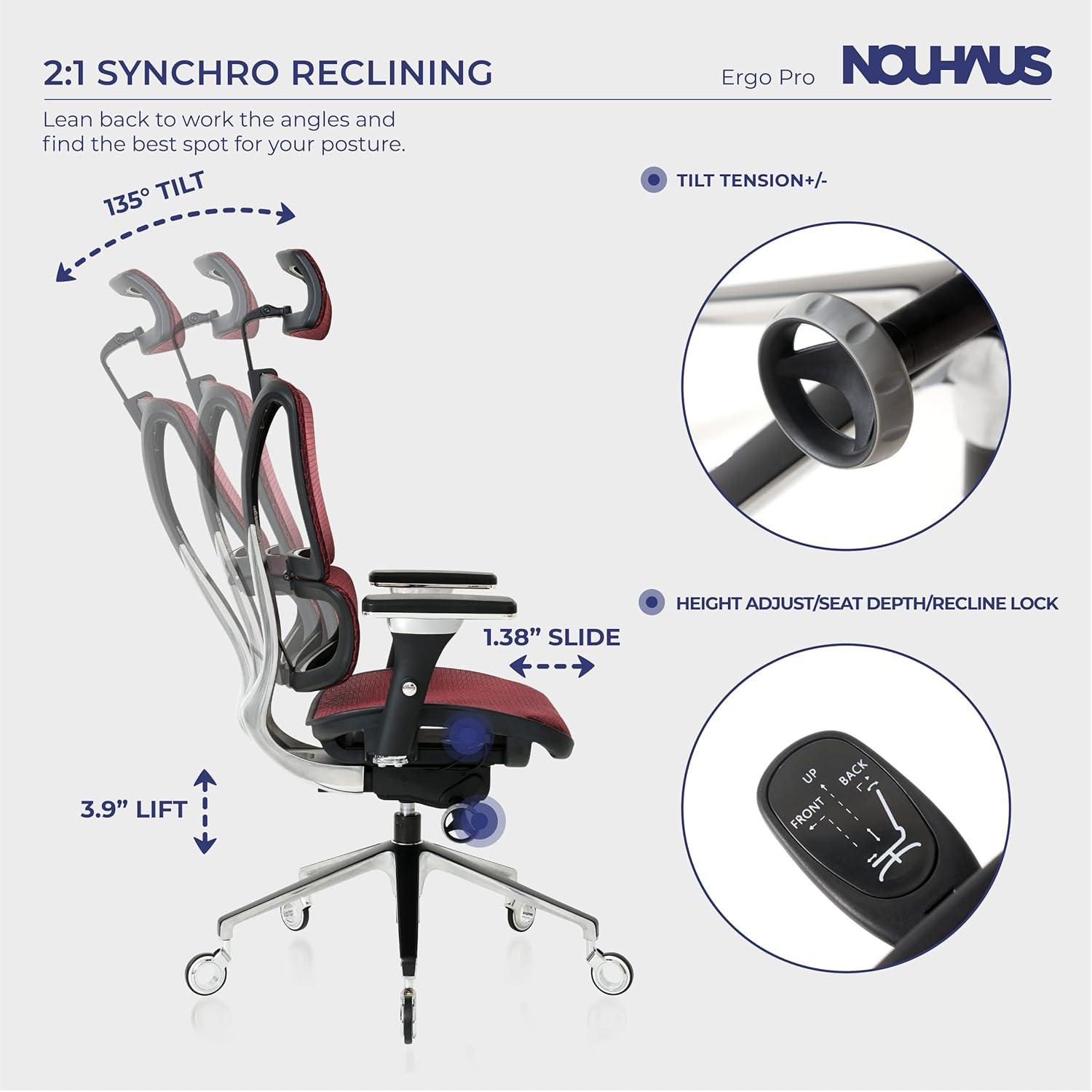 Nouhaus Inc Nouhaus Ergonomic Office Chair Lumbar Support Aluminum Alloy Backrest, Big and Tall Mesh Computer Desk Chair with Adjustable Headrest, 4D Armrest and Premium Wheels