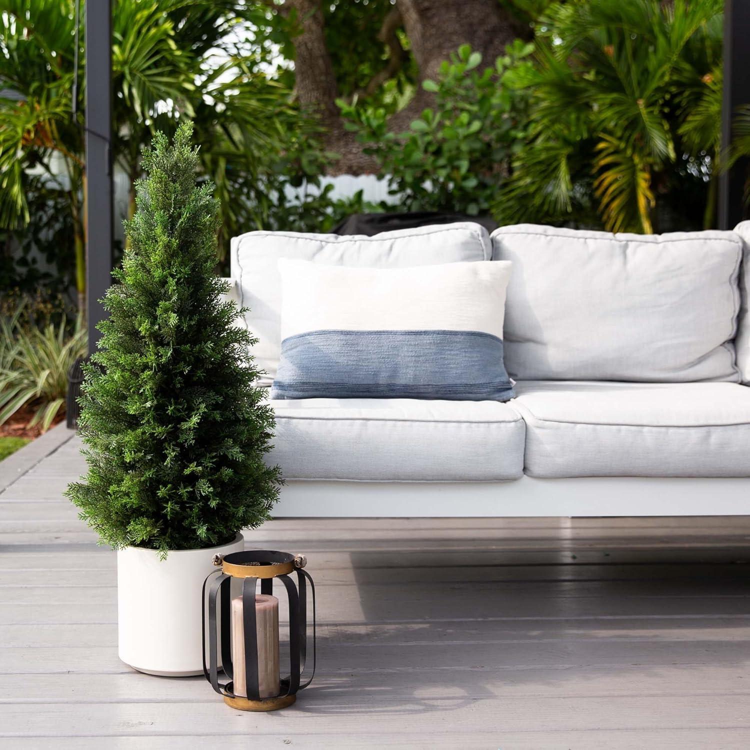 Nearly Natural 3-ft Artificial Cedar Tree in White Planter UV Resistant (Indoor/Outdoor)