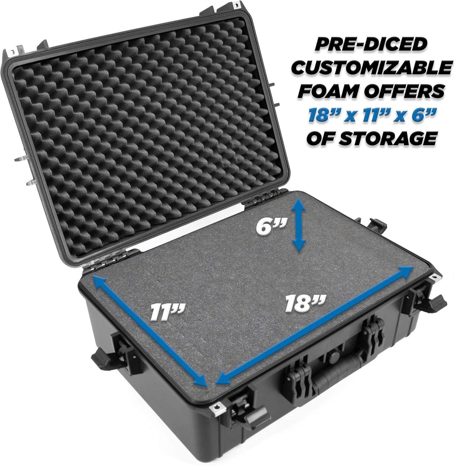 CASEMATIX 23" Waterproof Hard Case with Customizable Foam for Electronics, Tools and Accessories - Hard Shell Plastic Case with Pre-Diced Travel Case Foam Interior
