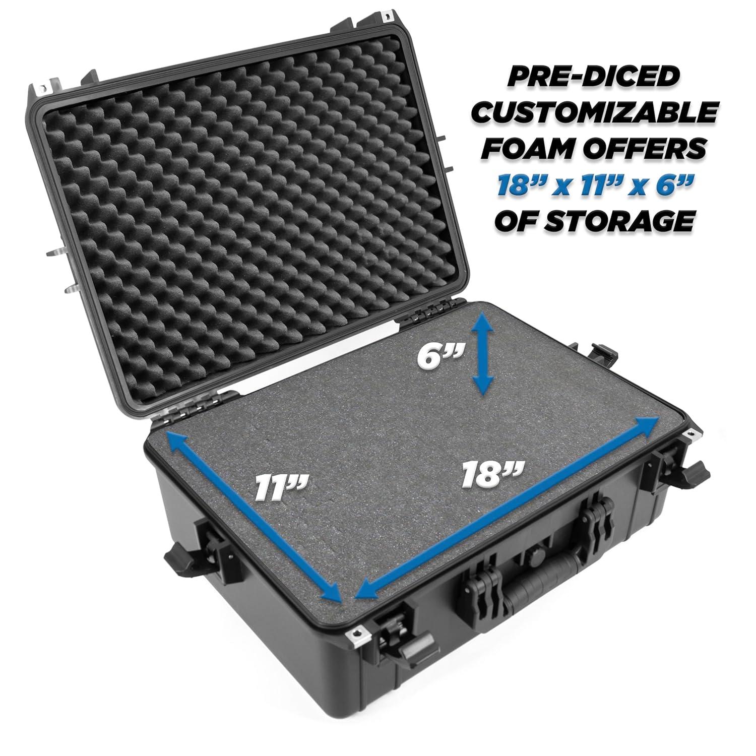 CASEMATIX 23" Waterproof Hard Case with Customizable Foam for Electronics, Tools and Accessories - Hard Shell Plastic Case with Pre-Diced Travel Case Foam Interior