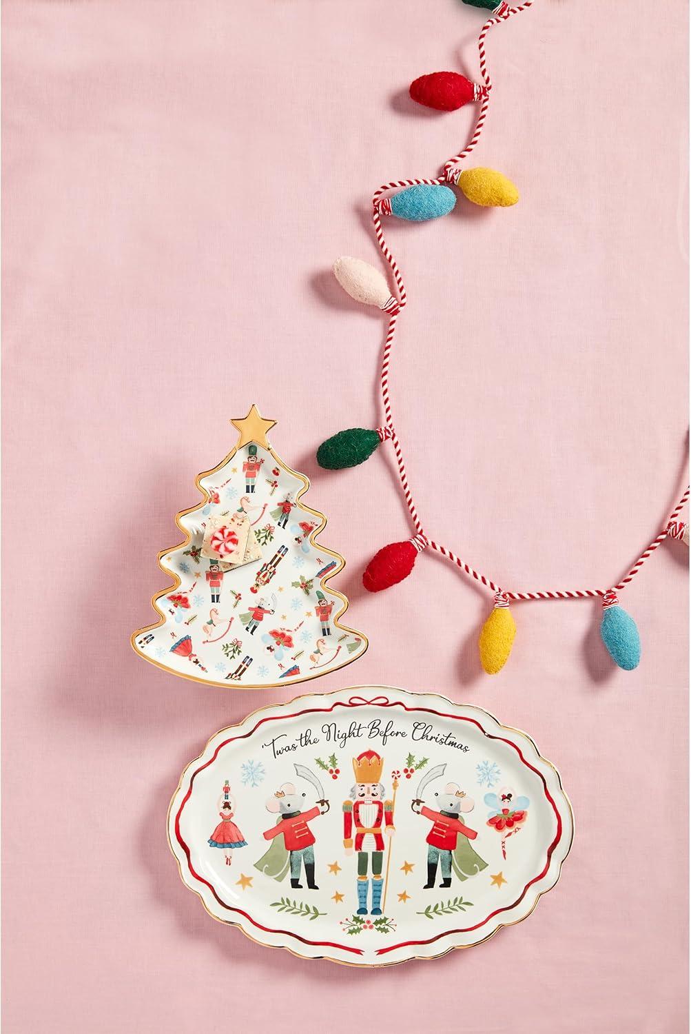 Nutcracker Christmas Ceramic Tree and Oval Platters Set