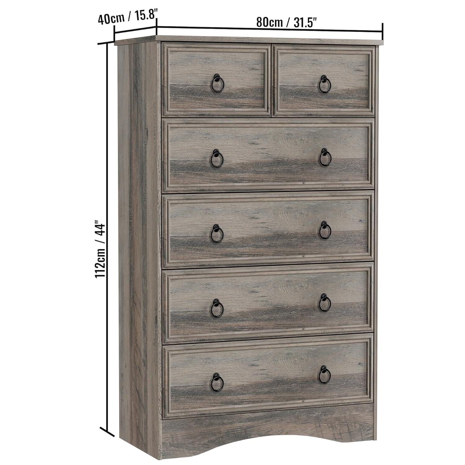 LGHM Modern 6 Drawer Dresser, Dressers for Bedroom, 44.33" Tall Chest of Drawers Closet Organizers & Storage Clothes - Easy Pull Handle, Textured Borders Living Room, Hallway, Gray