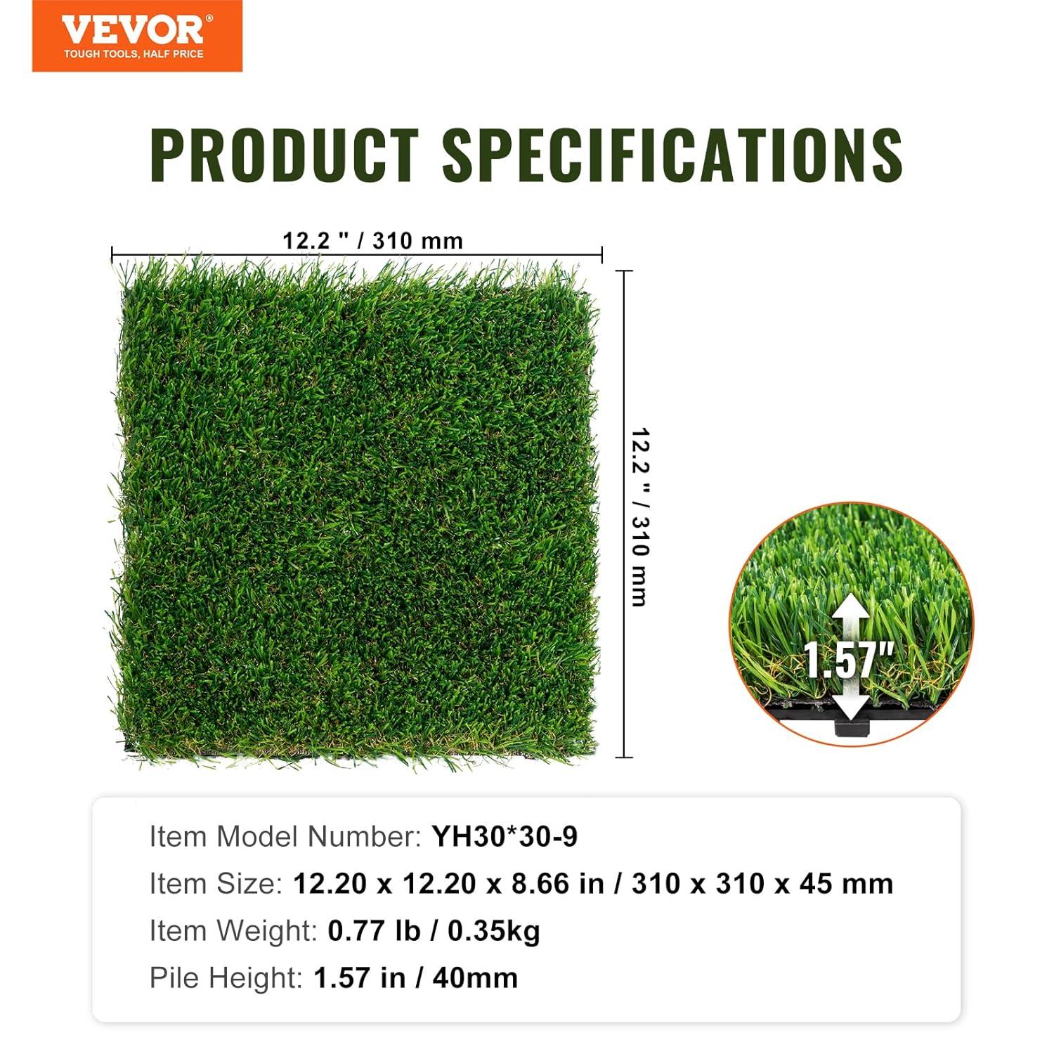 VEVOR 12" x 12" Artificial Grass Turf Panels (Set of 9)