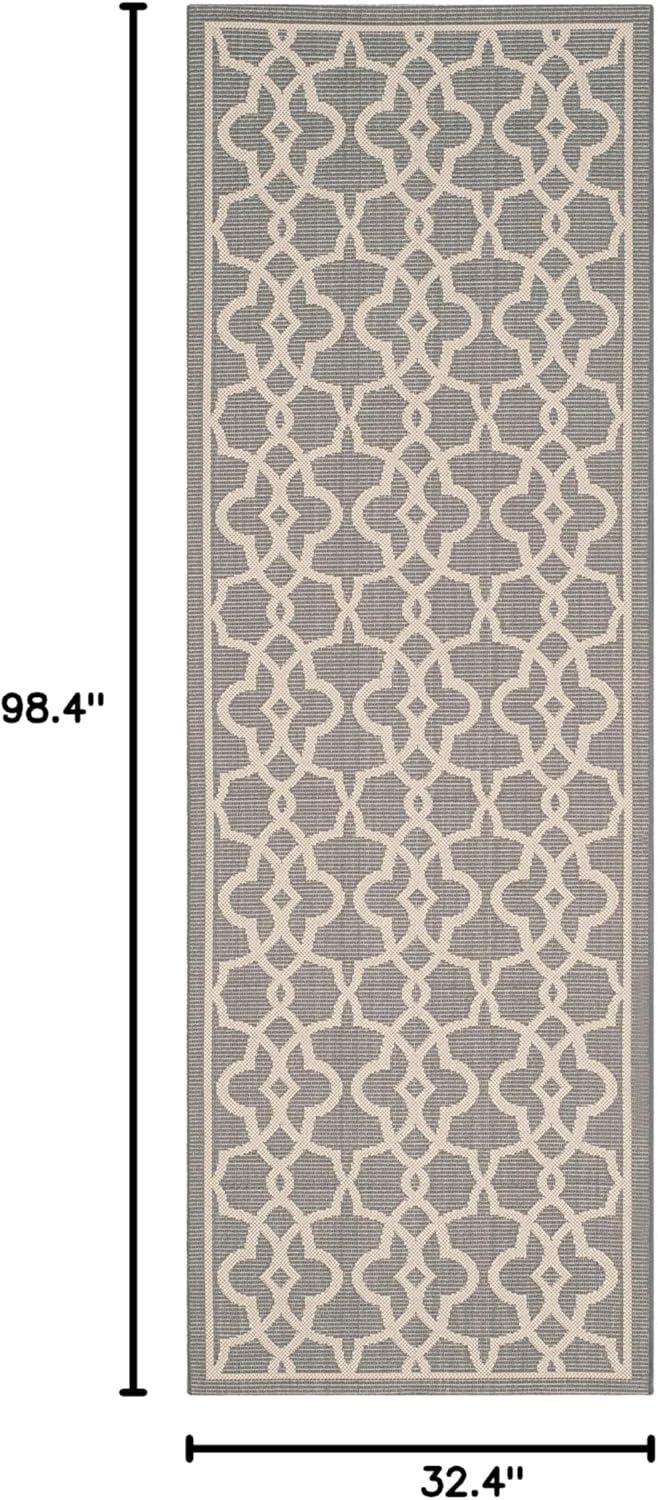 SAFAVIEH Courtyard Carlos Traditional Indoor/Outdoor Runner Rug, 2'7" x 8'2", Grey/Beige