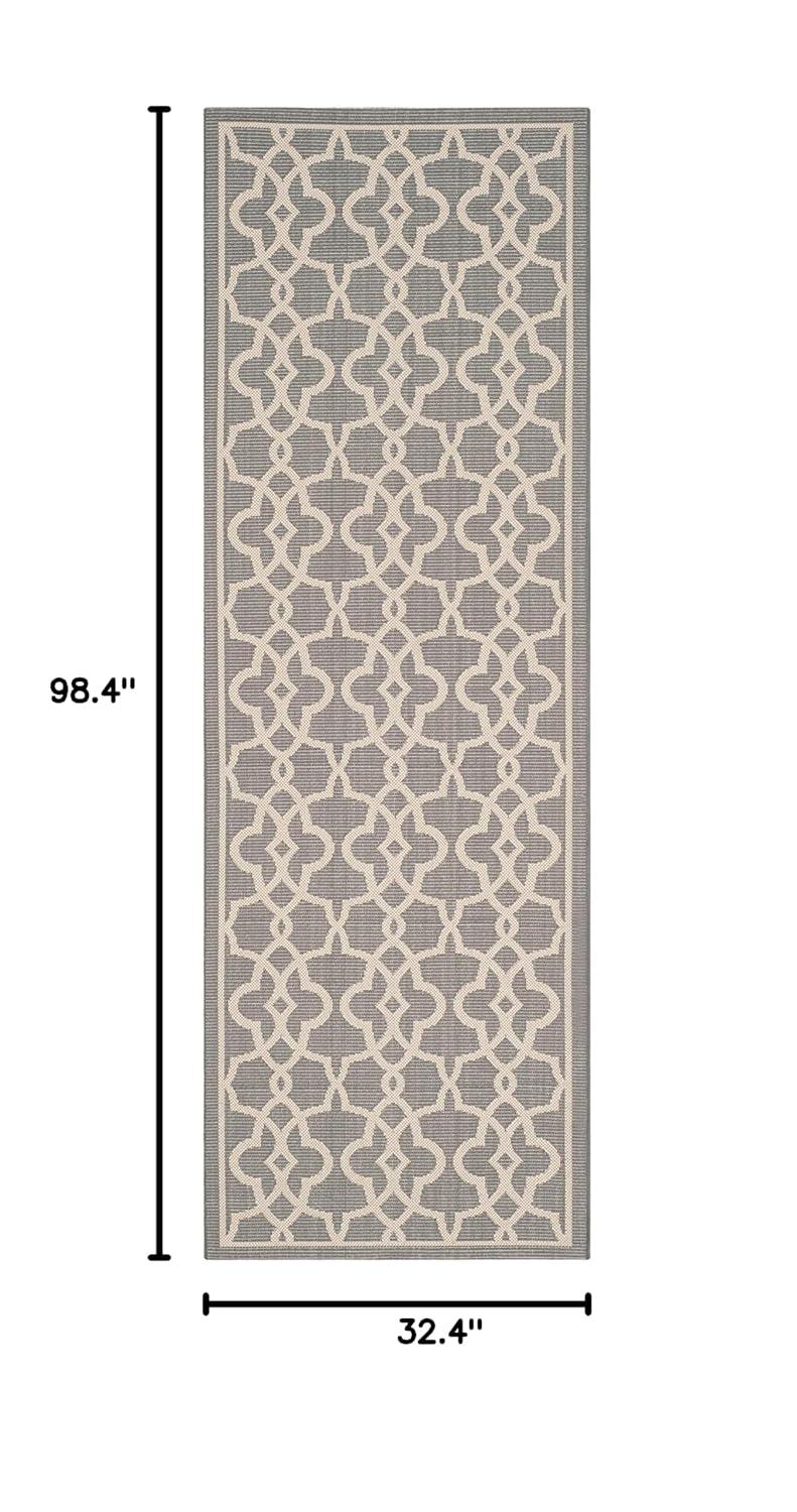 SAFAVIEH Courtyard Carlos Oriental Indoor/Outdoor Runner Rug, Grey/Beige, 2'7" x 8'2"